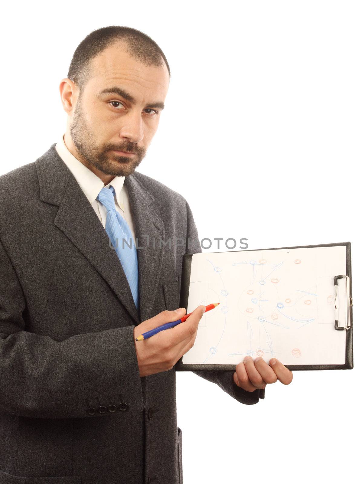 soccer manager drawing a tactical plan 
