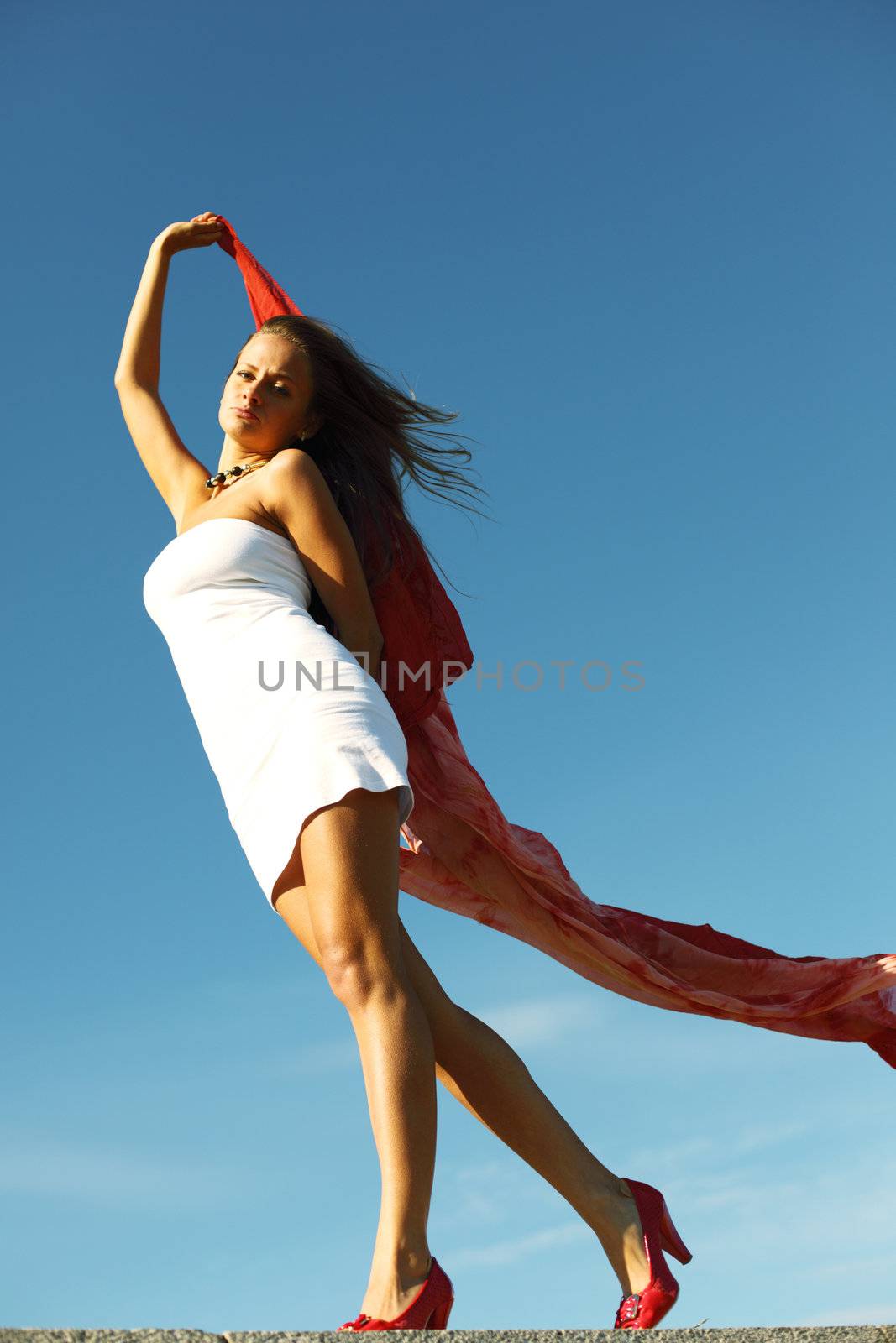 summer woman in blue sky