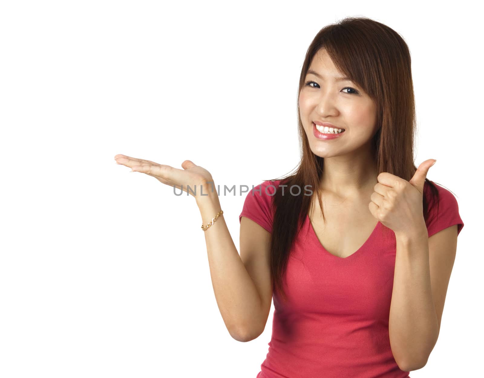 Close-up of a young Asian woman gesturing