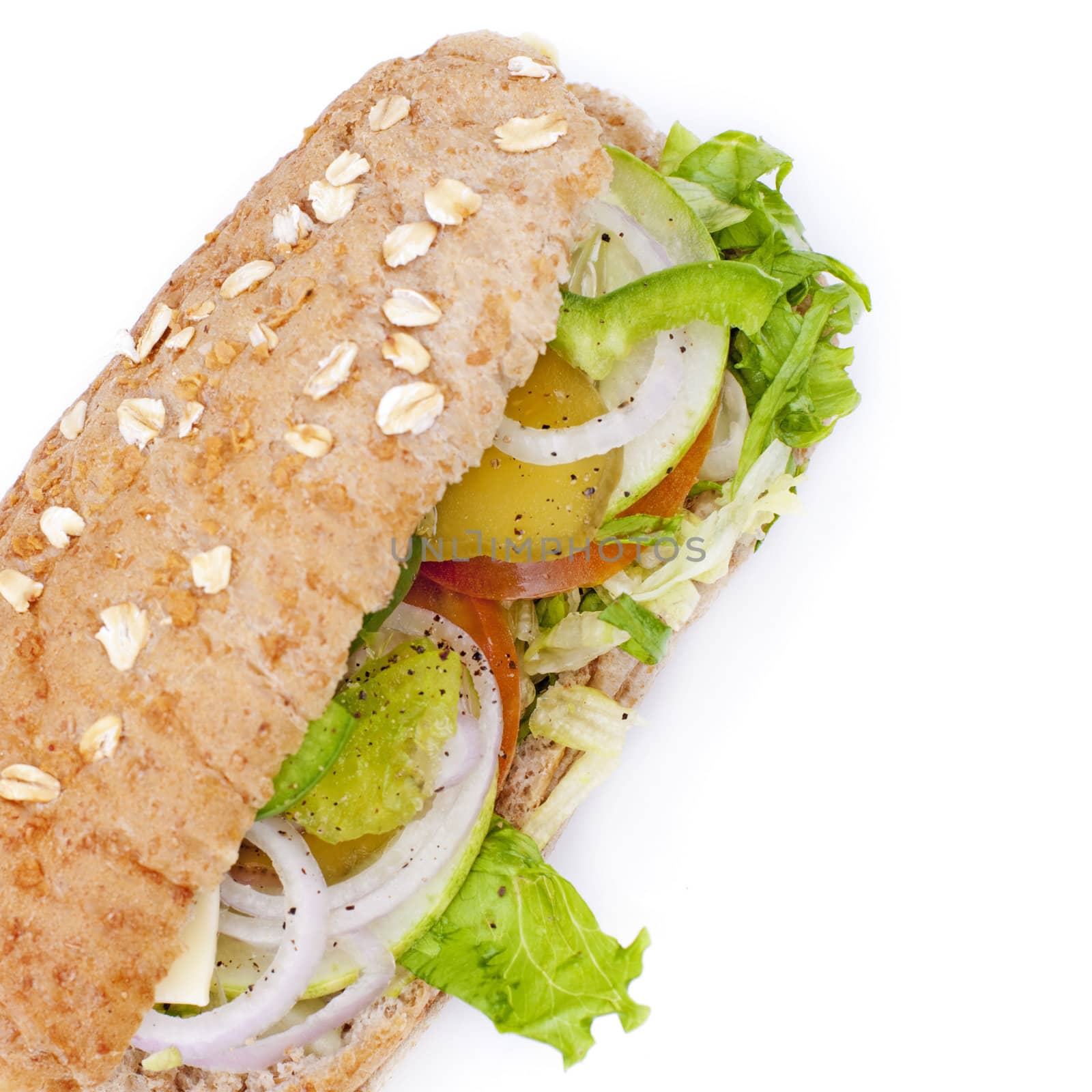 Vegetable Sandwich isolated on white background.