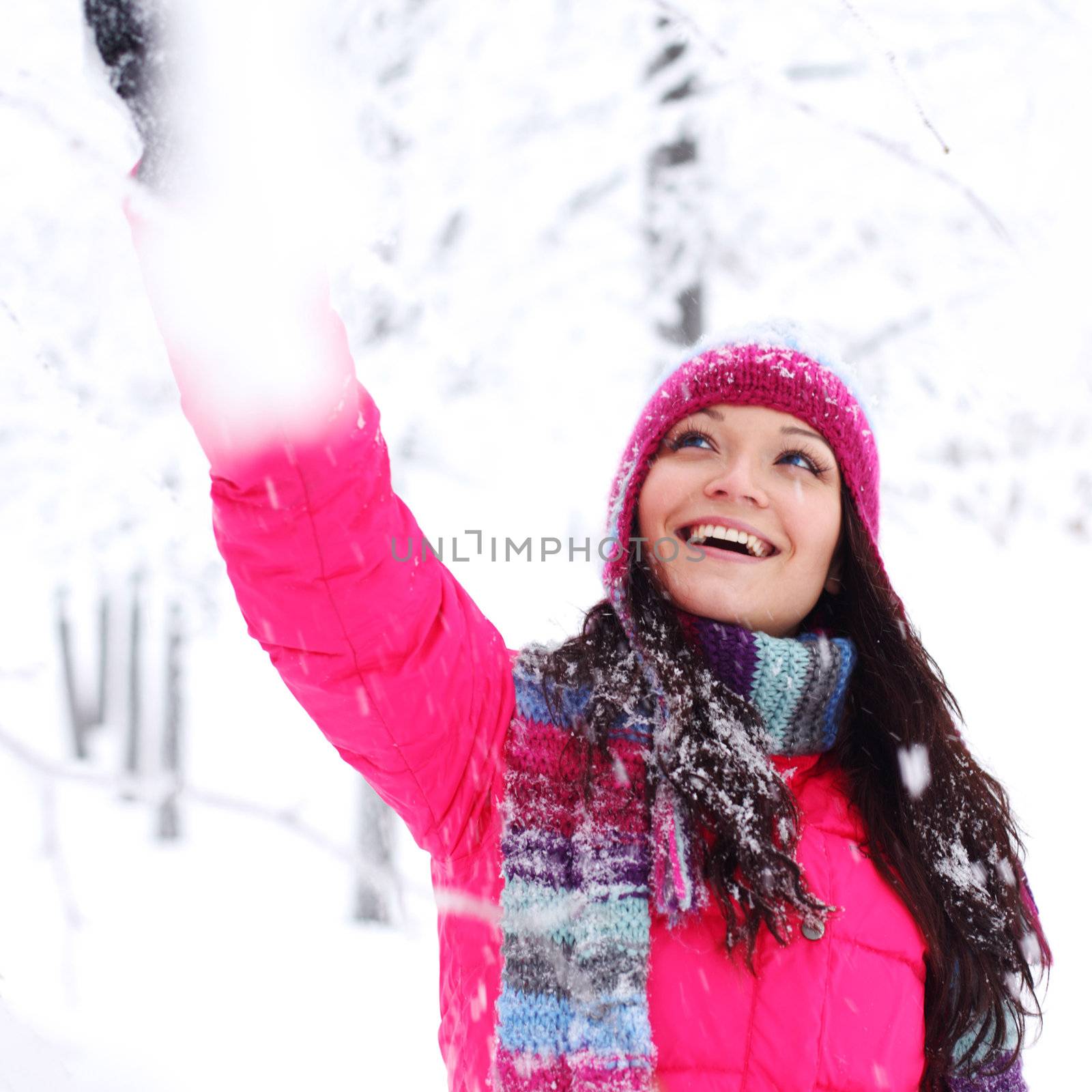 winter women close up portrait in frost forest