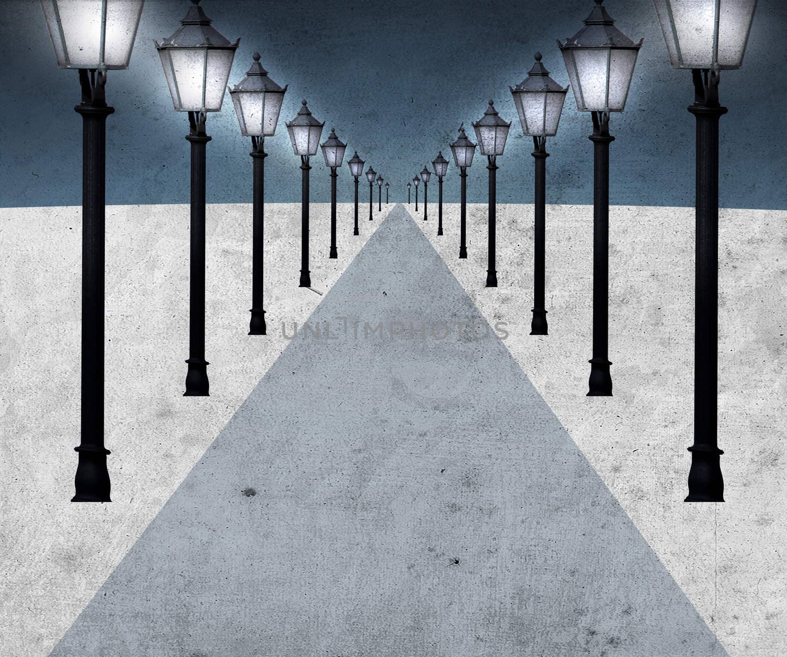 pathway with many streetlights in retro look design