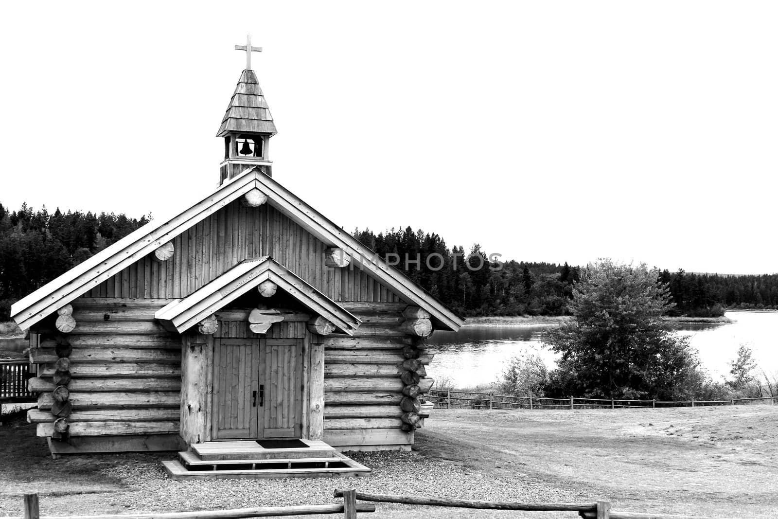 Log chapel on waterfront in British Columbia Canada