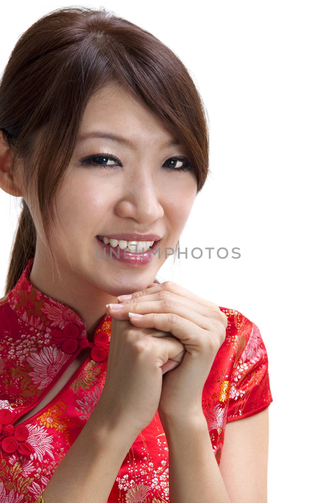 Oriental girl wishing you a Happy Chinese New Year
