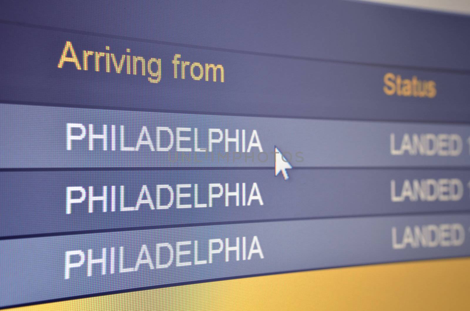 Computer screen closeup of Philadelphia flight status