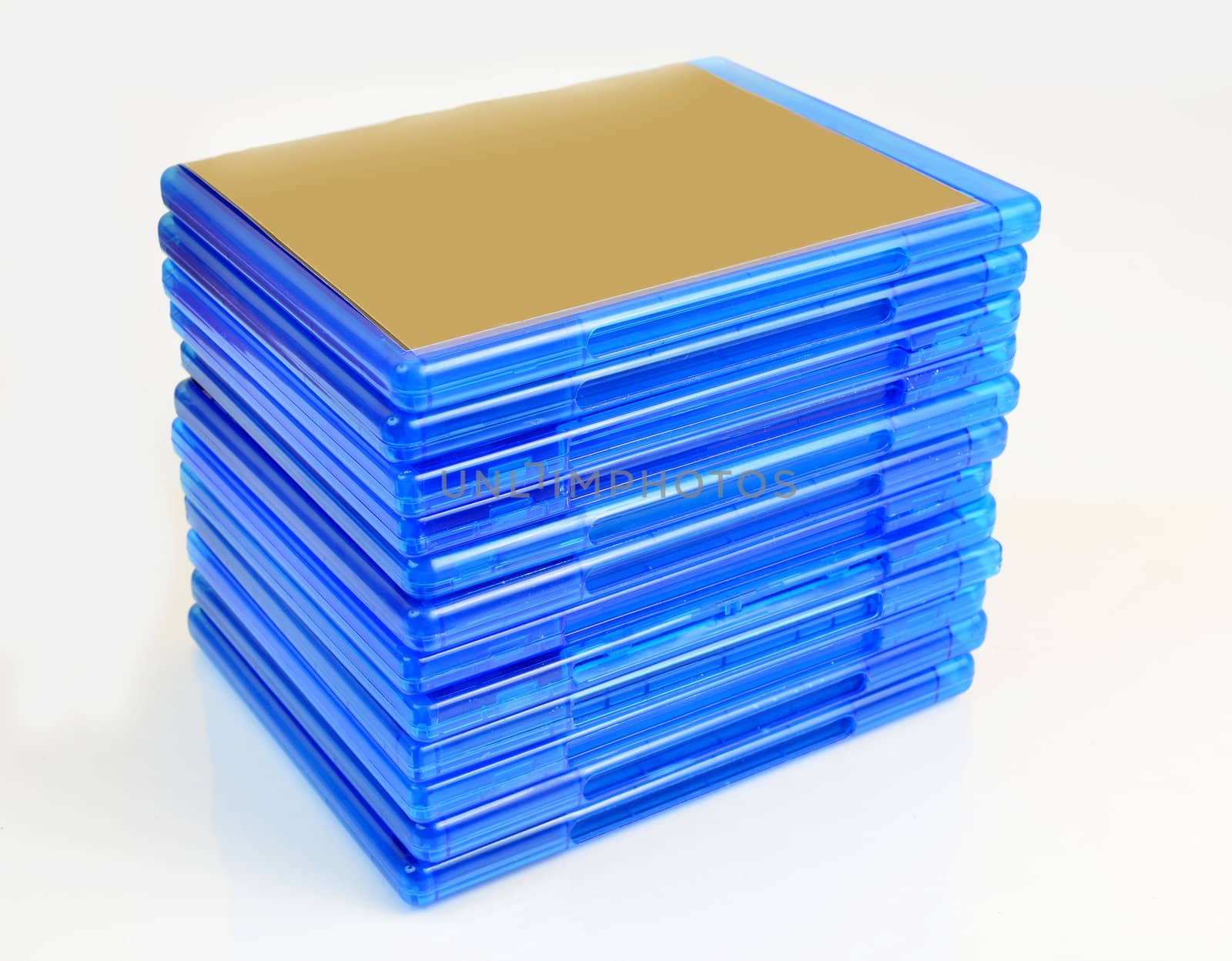 Pile of Blu Ray disc boxes isolated on white background