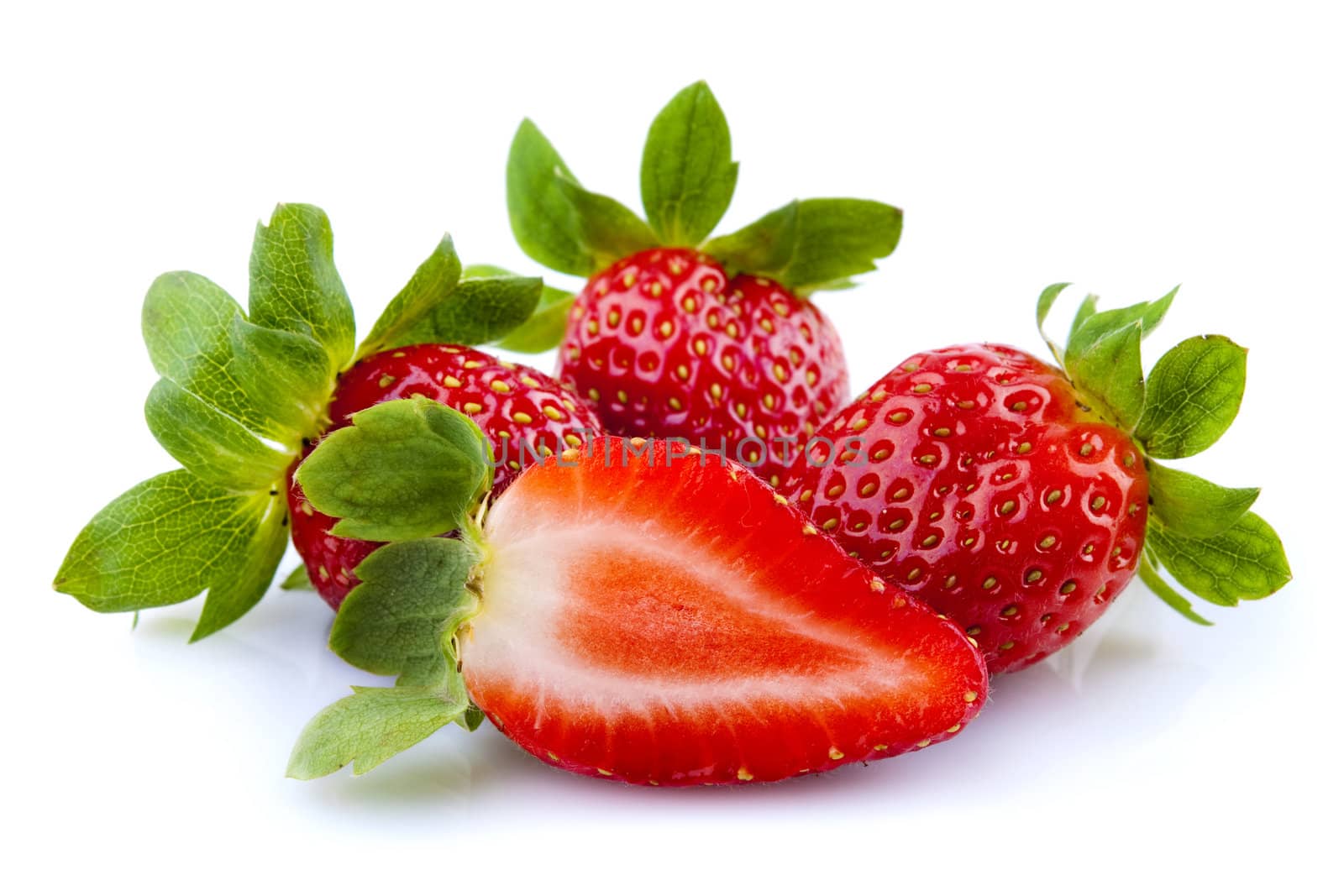 Close up sweet strawberries isolated on white background.