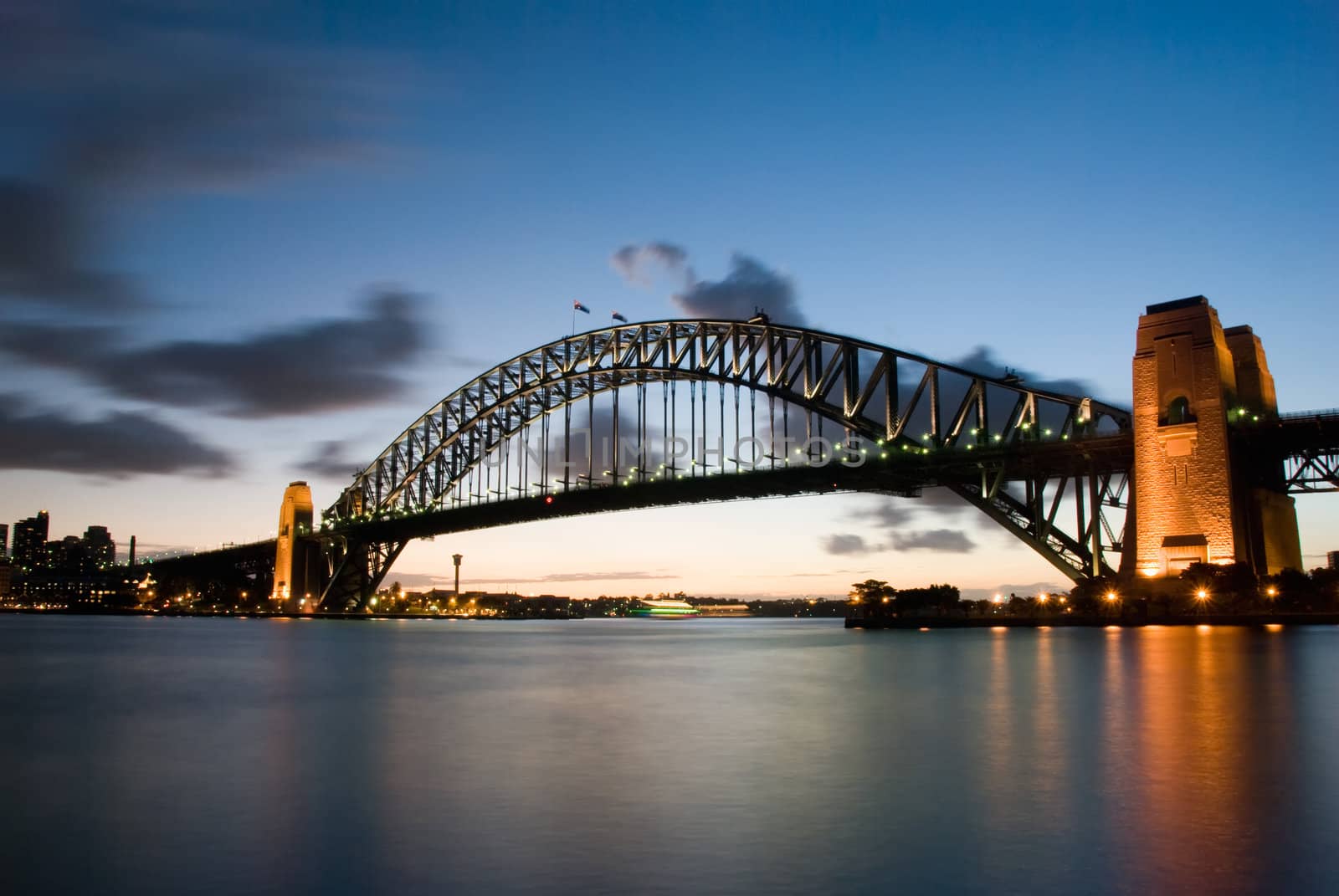 Sydney Harbour Bridge At Dusk with twilight background
