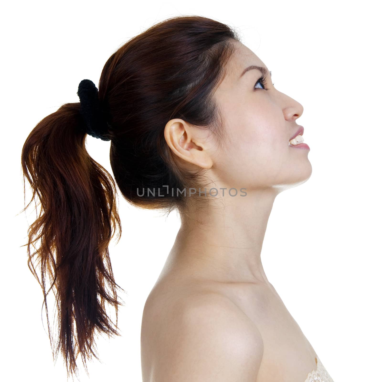 Profile of beautiful woman isolated on white background