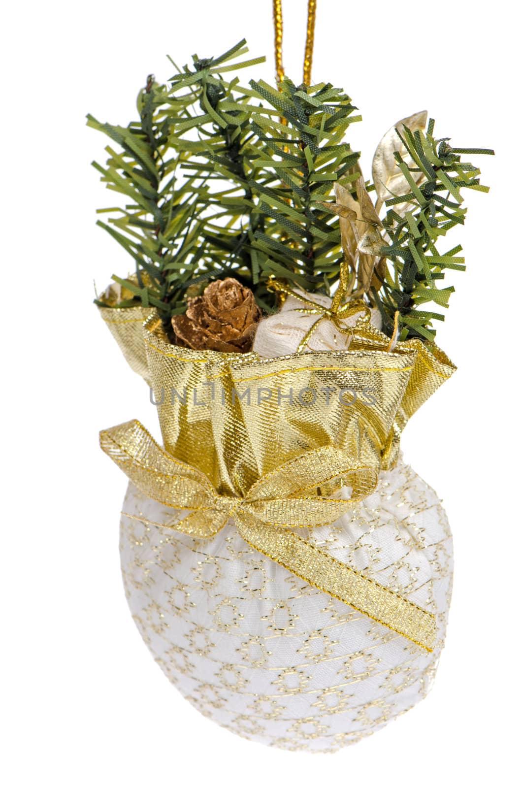 Christmas tree decoration with branch of pine tree.