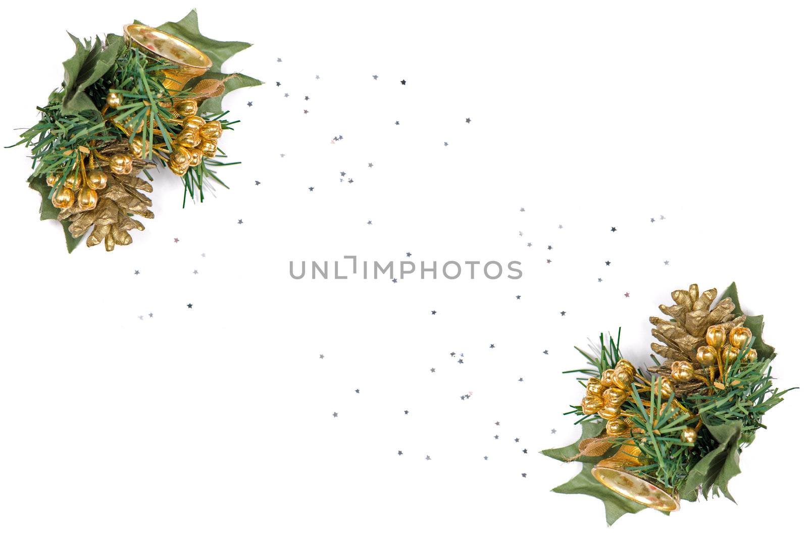 Holiday frame border with Christmas tree branch ornament as winter decoration isolated on white background .