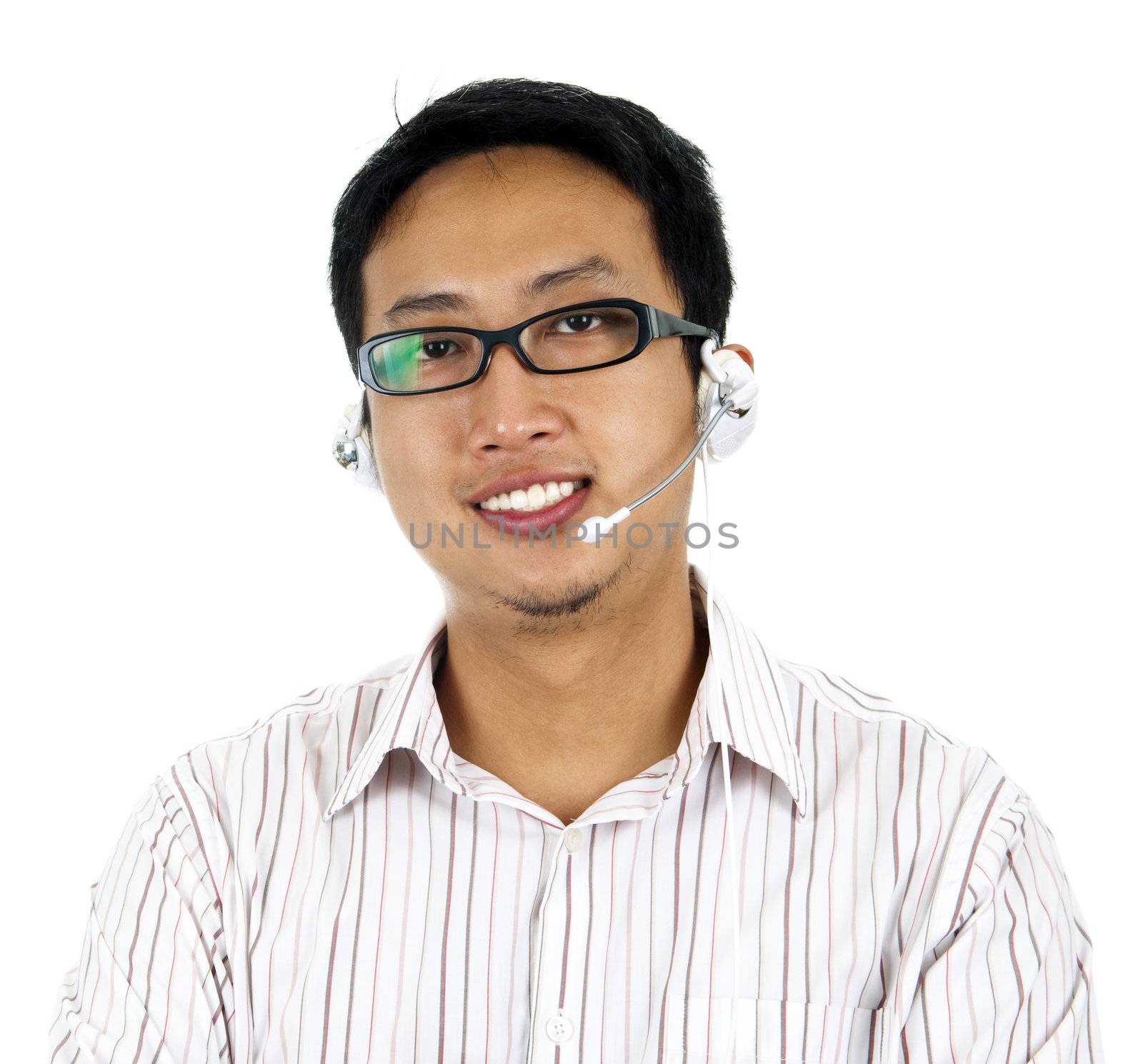 Asian customer support isolated on white background.