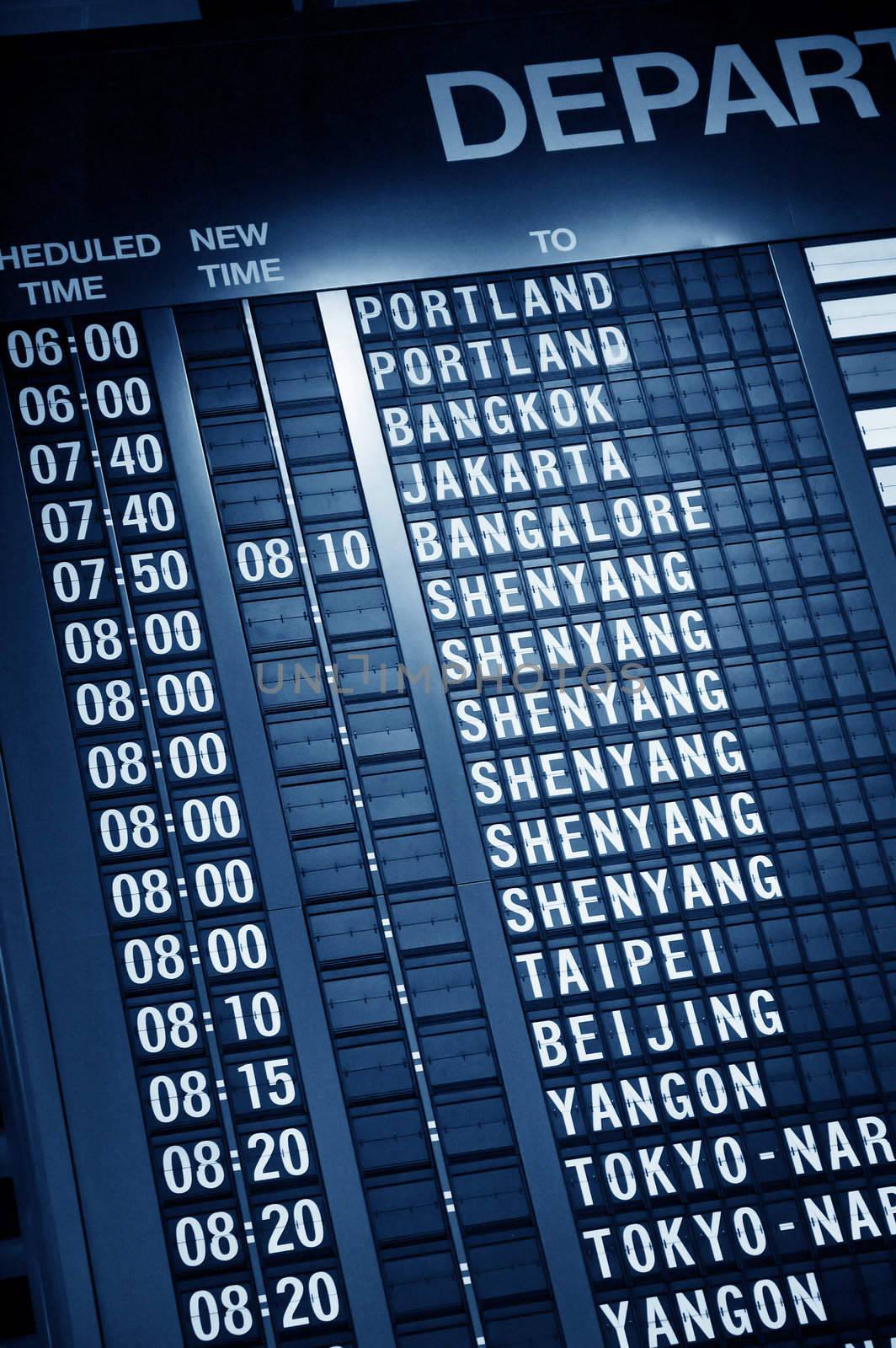 Departure timetable in Changi airport Singapore, Asia