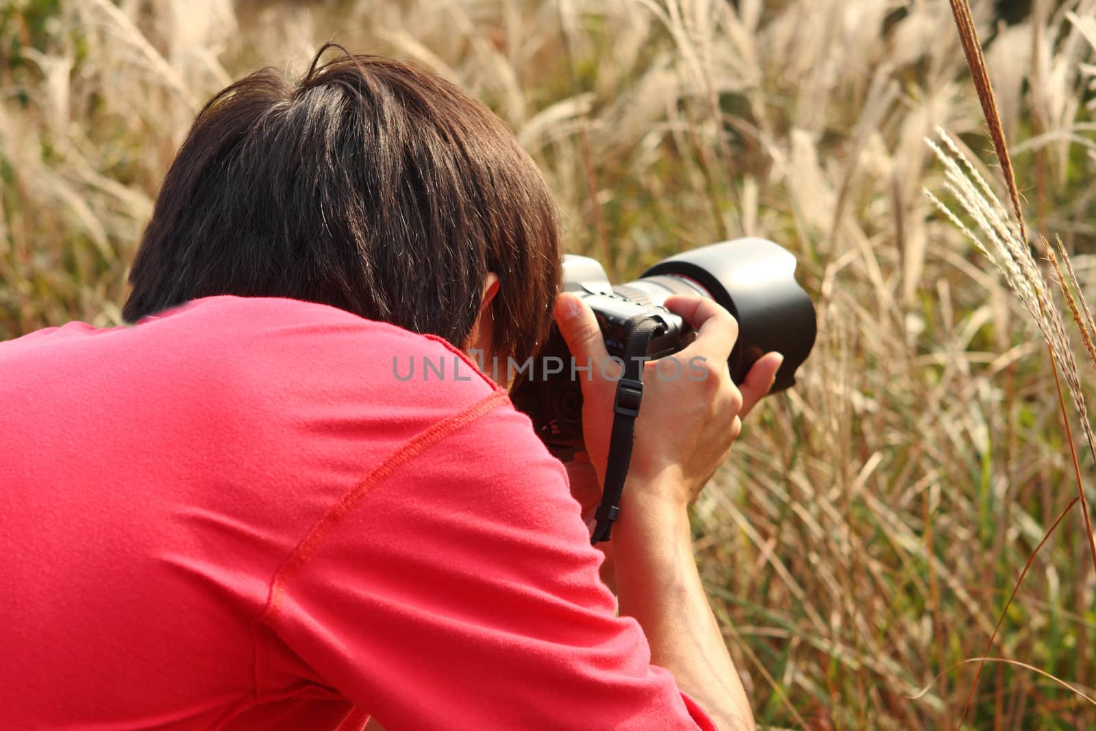 photographer taking photo in country side 