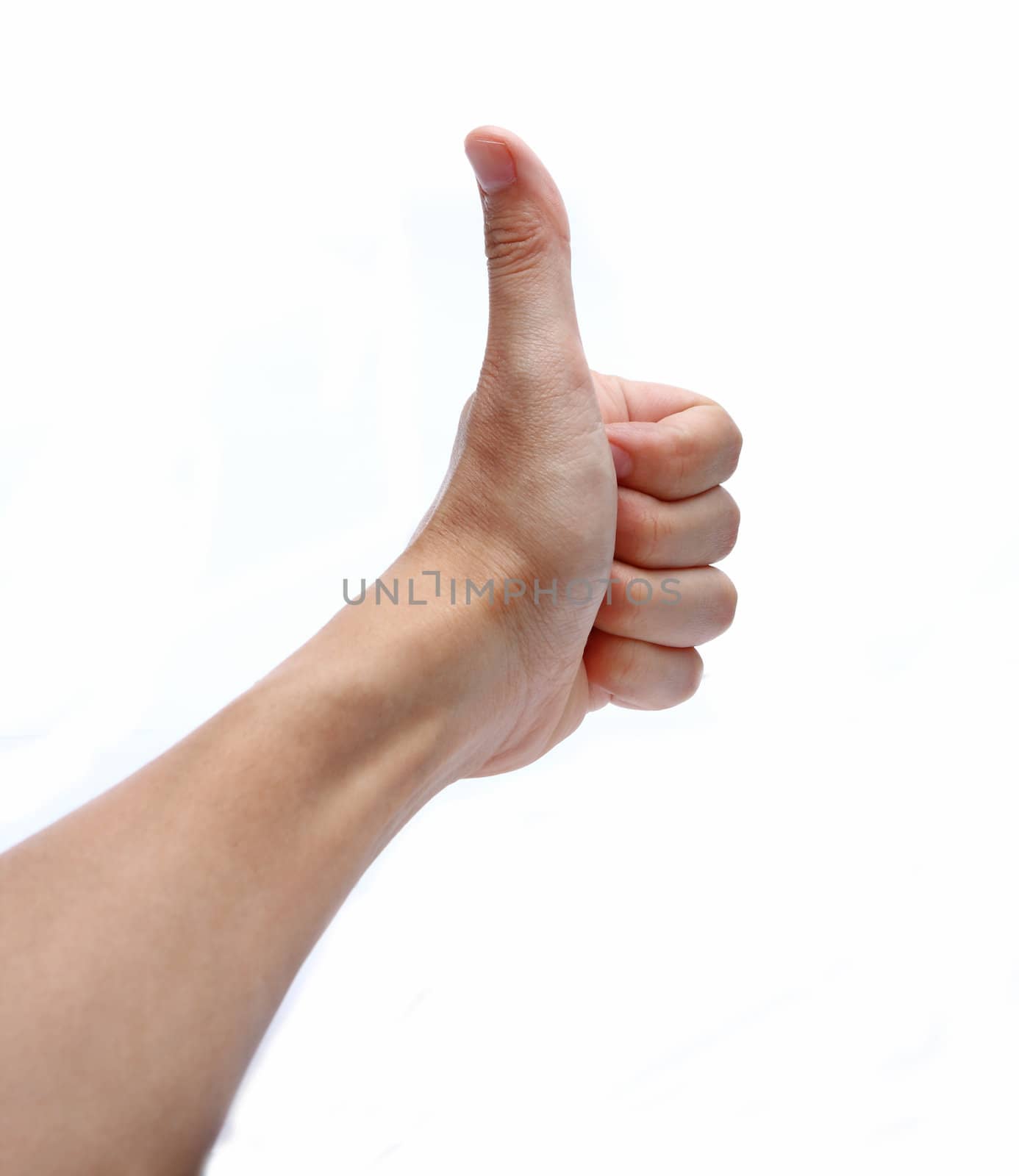 Portrait of hand showing goodluck sign against white background  by cozyta