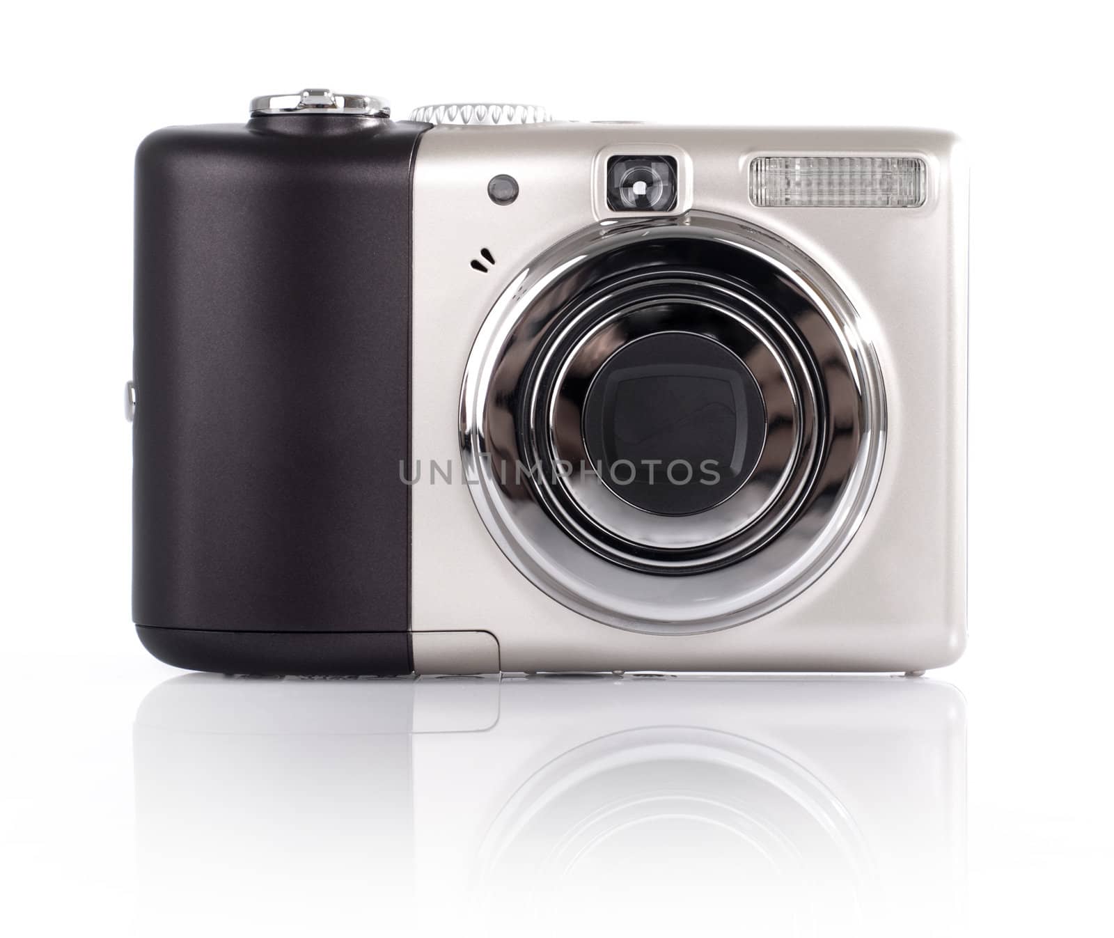 Point and shoot camera isolated on white background.