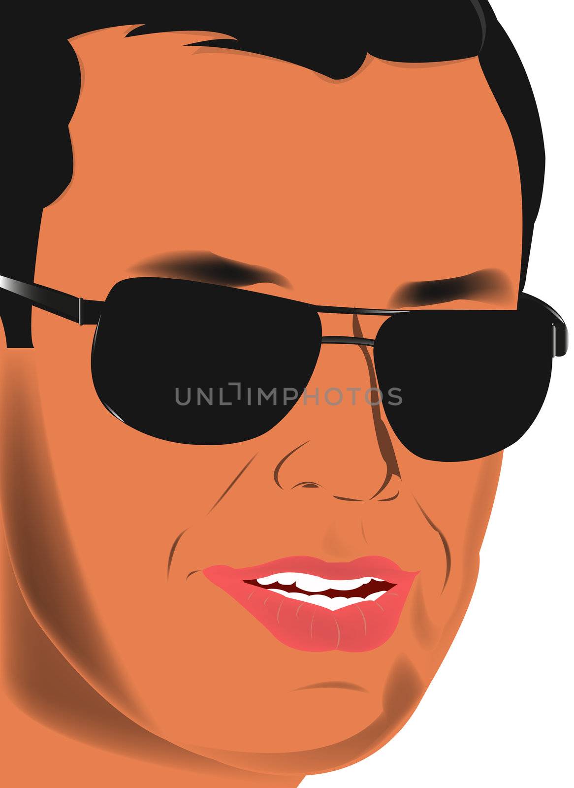 Portrait of the sexual suntanned man in black mirror points on a white background