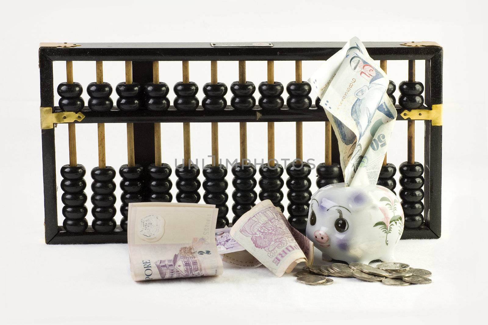 Financial concept photo with abacus and piggy bank 