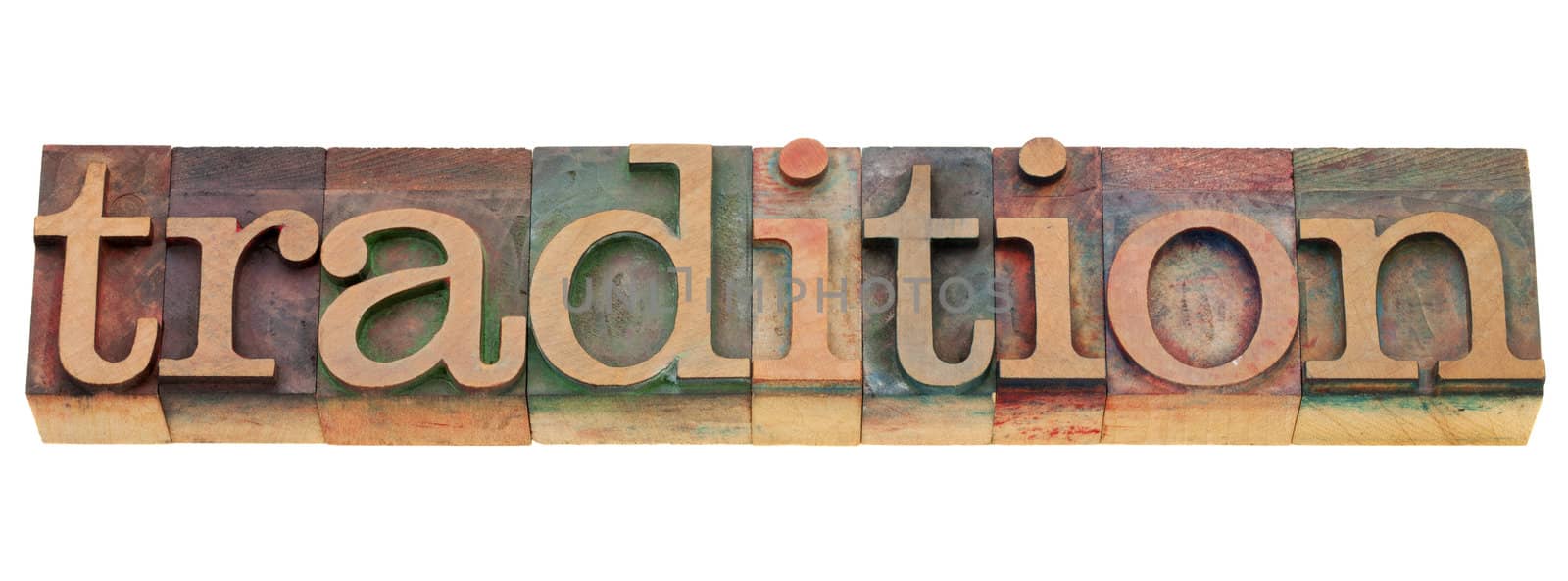 tradition - isolated word in vintage wood letterpress printing blocks