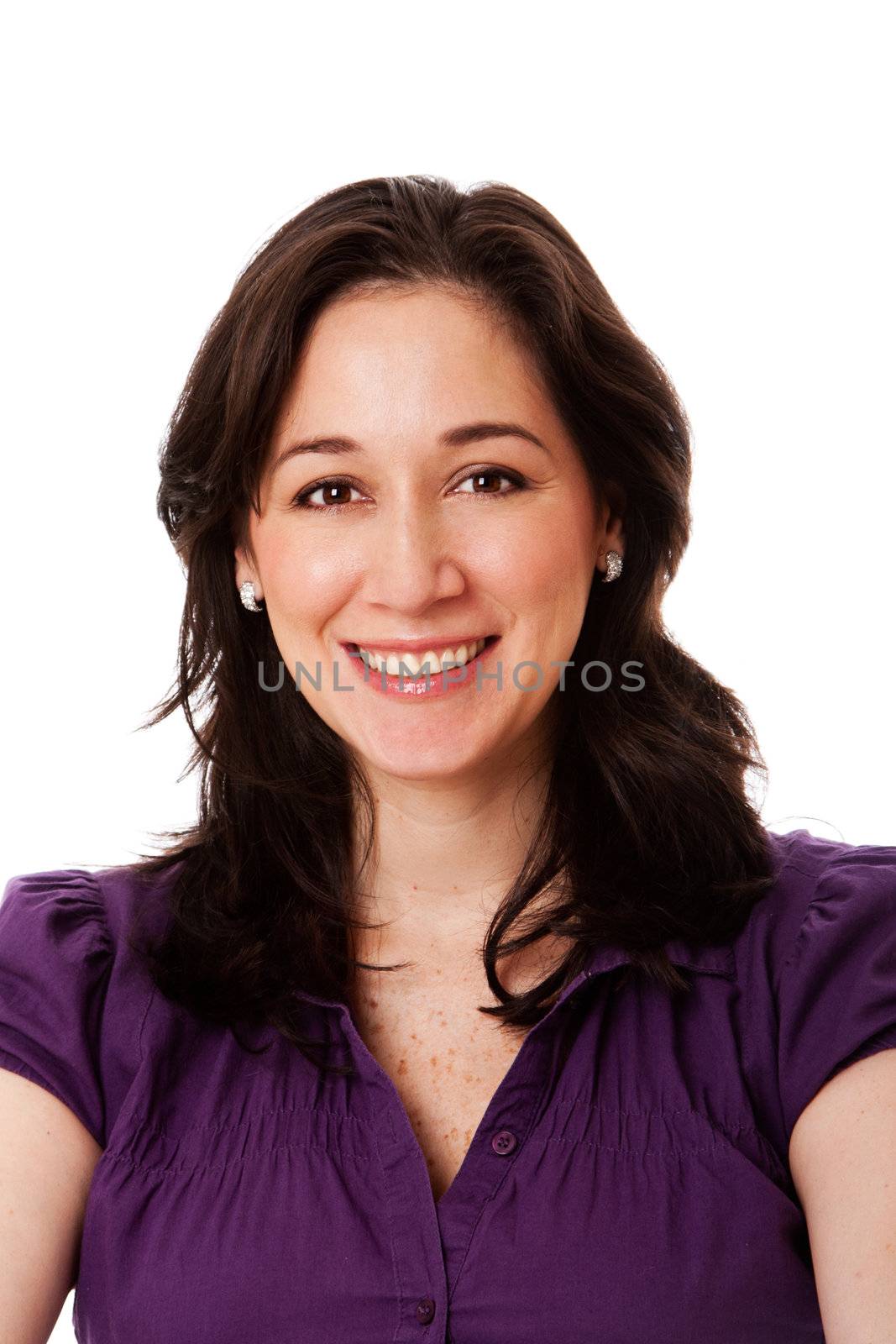 Beautiful face of happy smiling corporate business woman, isolated.