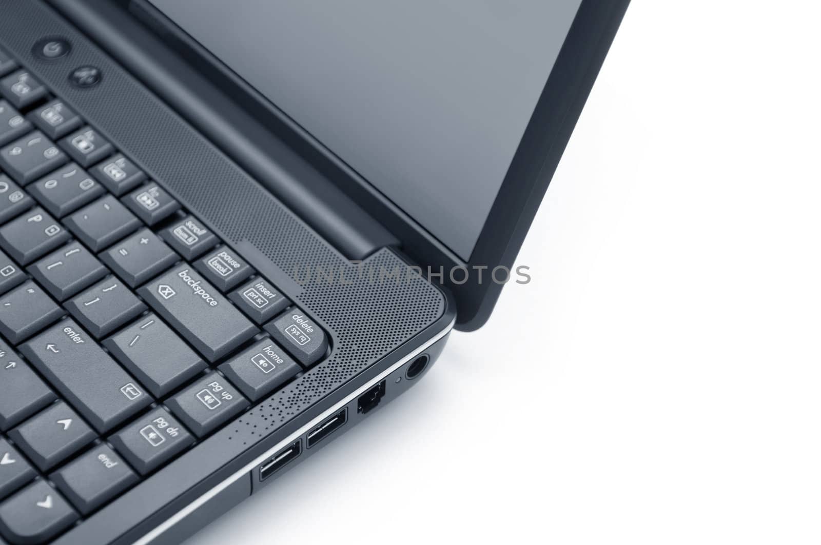 Close-up laptop isolated on white with copy space 