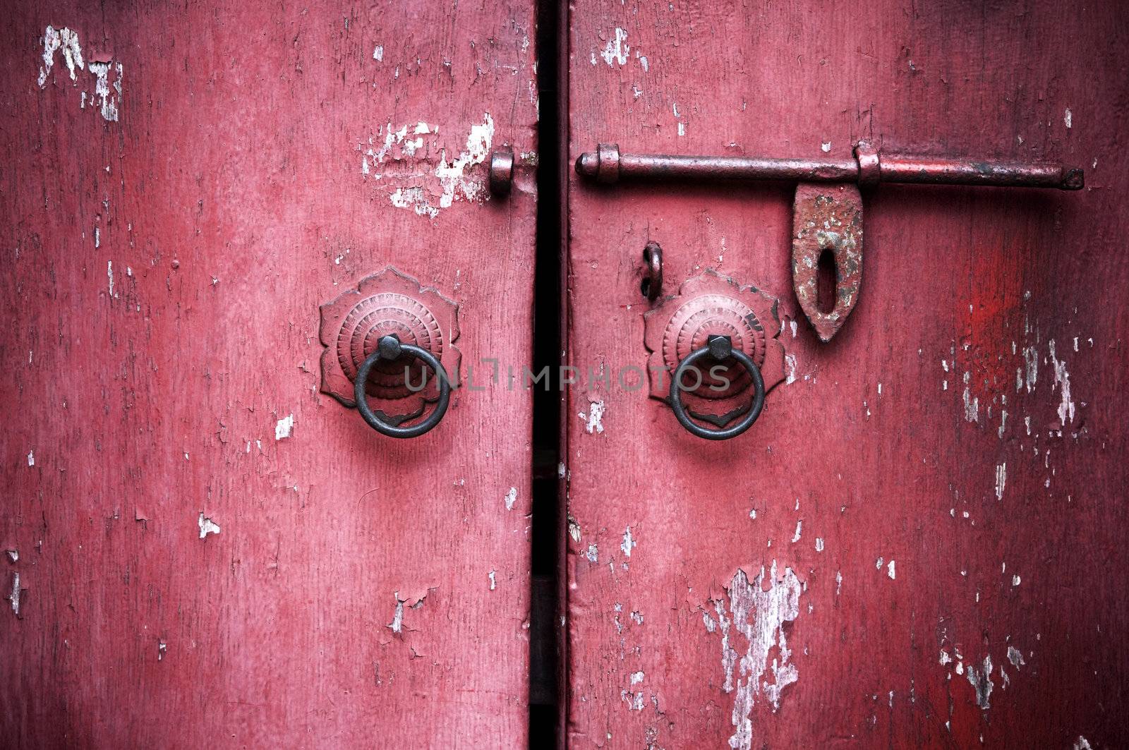 Grunge ancient red old door 