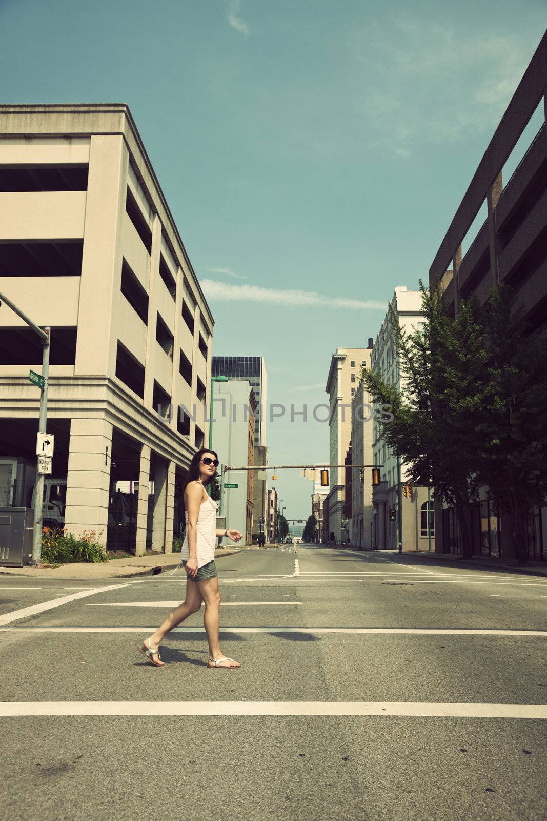 Girl walking streets of Charleston, West Virginia