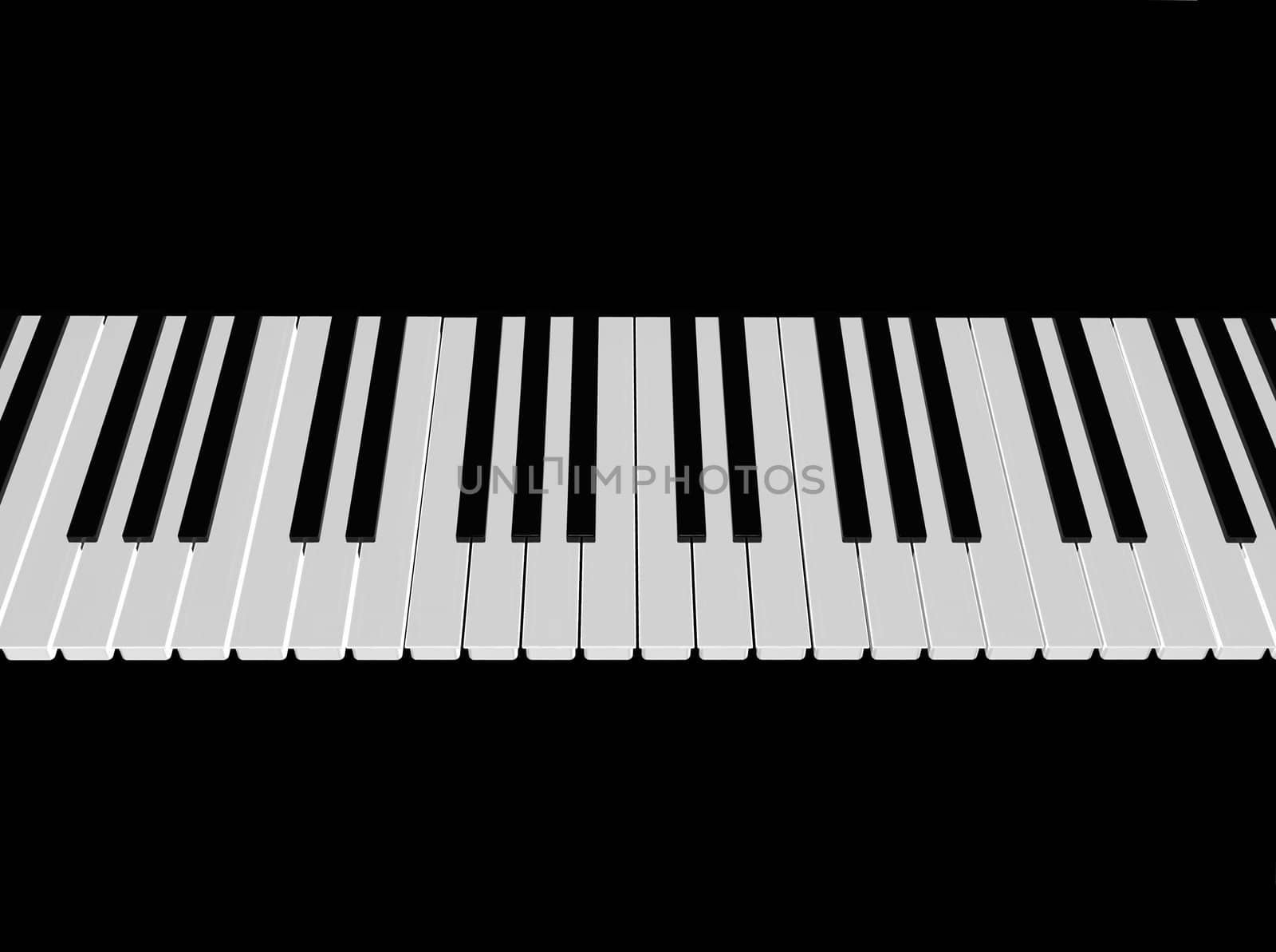 Piano Keyboard On Black Background. 3d Render.