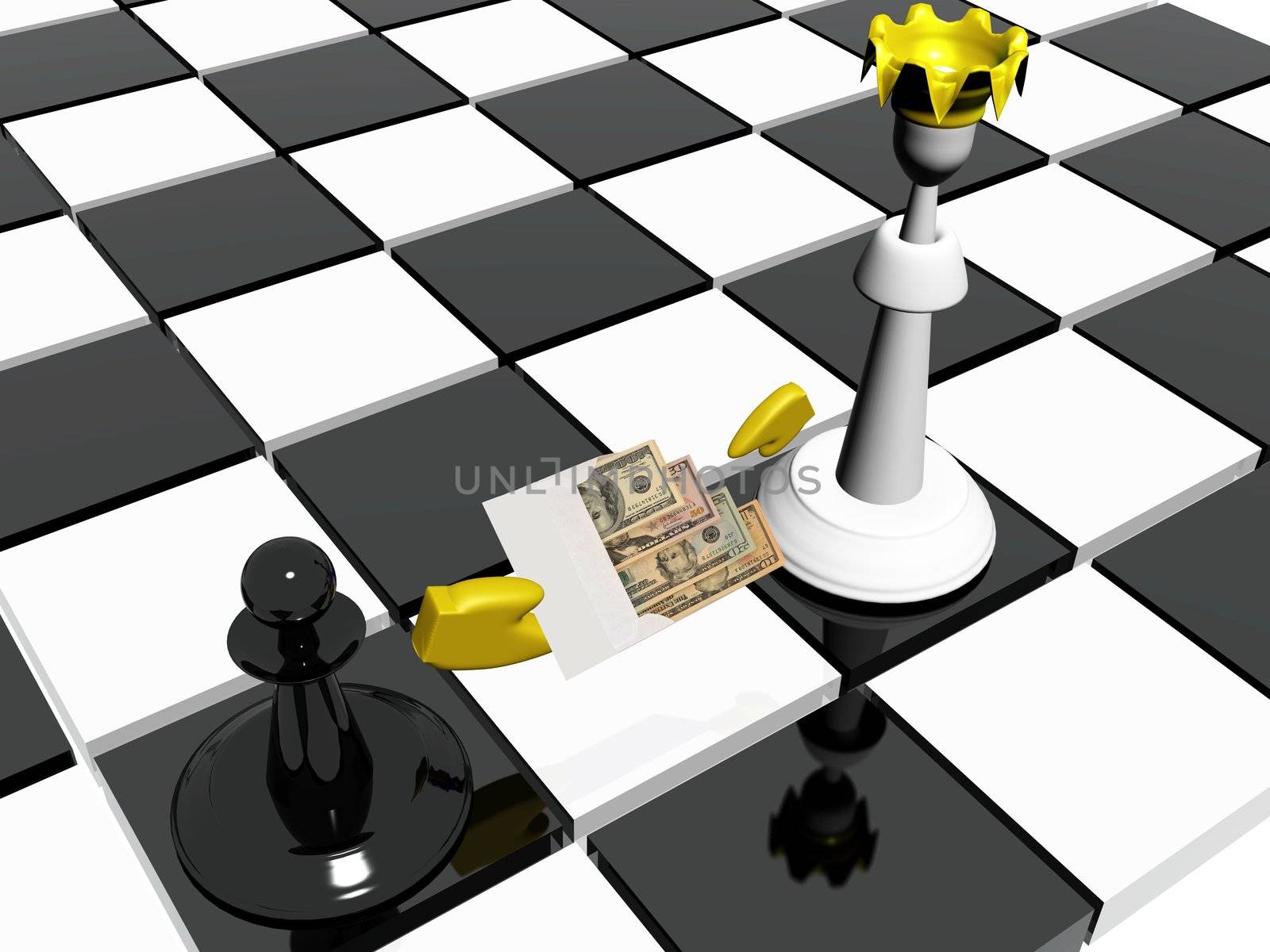 The Black Pawn Transfers an White Envelope 
With American Dollars to The White King.