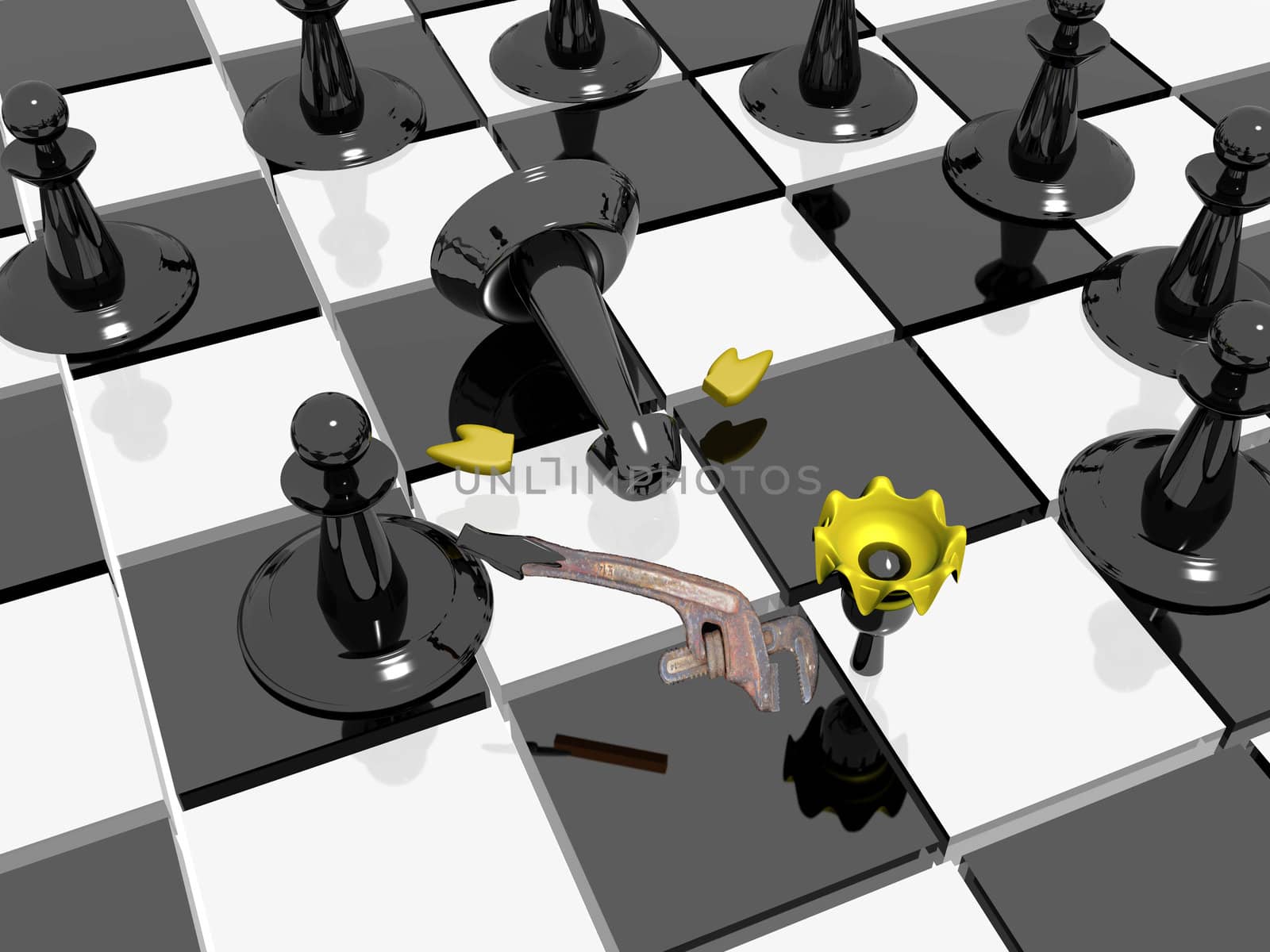 The Pawn Under People Supervision Creates The 
 Dictator Using a Old Rusty Wrench.