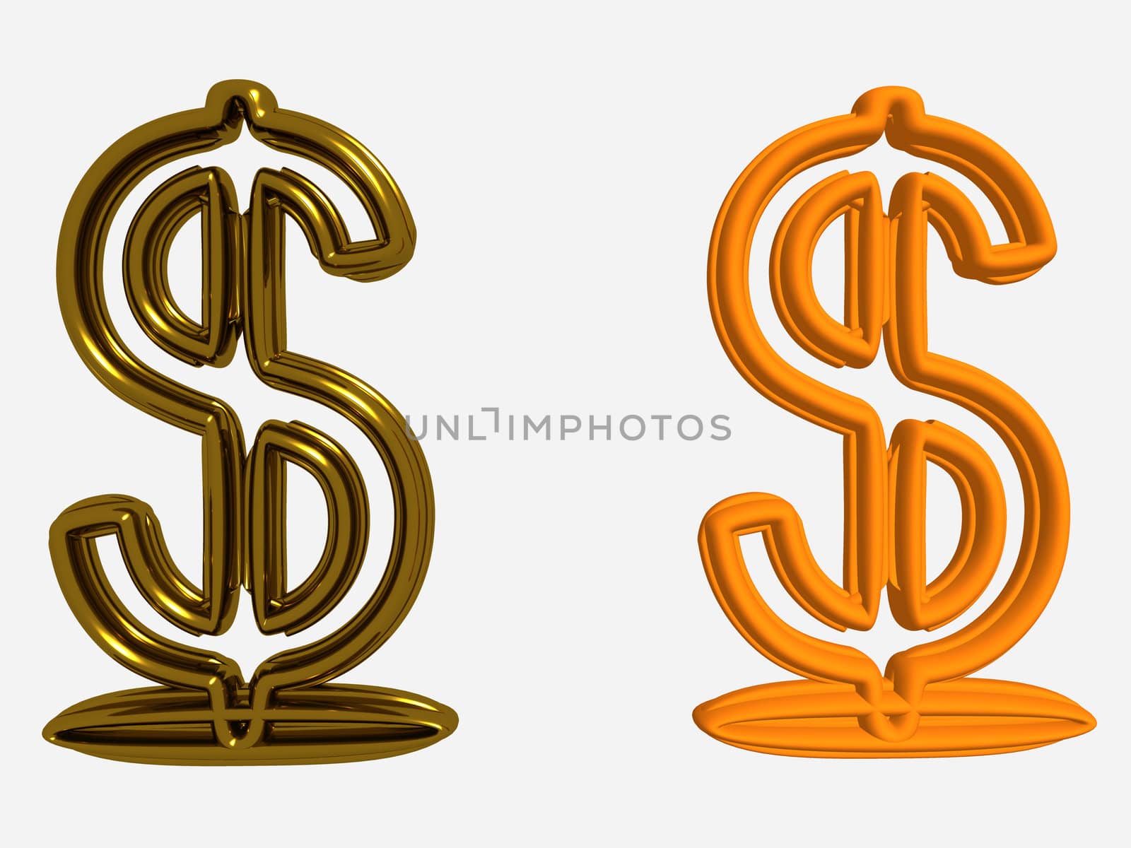 Comparison of wooden American dollar with the
gold. 3d rendering.