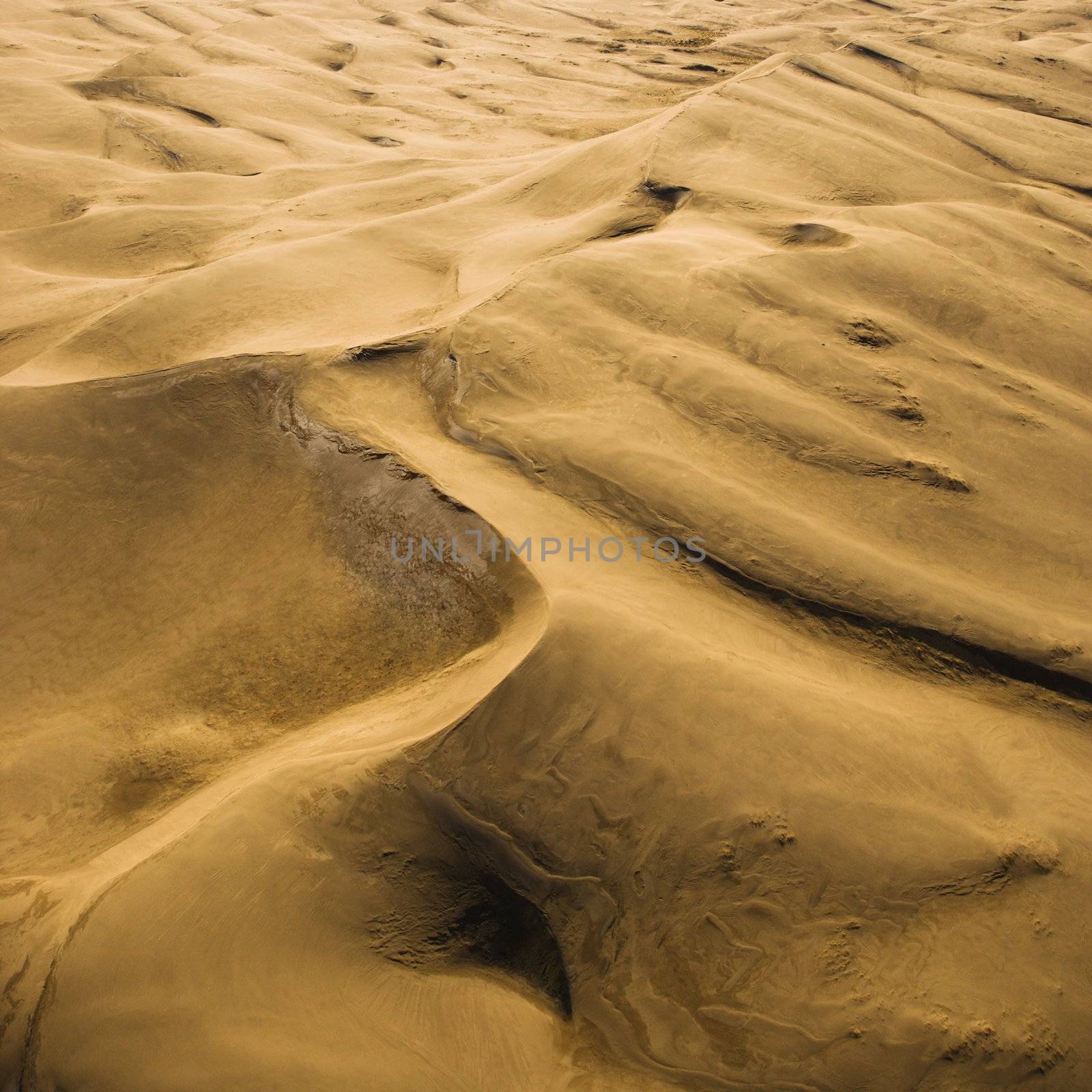 Aerial landscape of sand dunes in Great Sand Dunes National Park, Colorado.