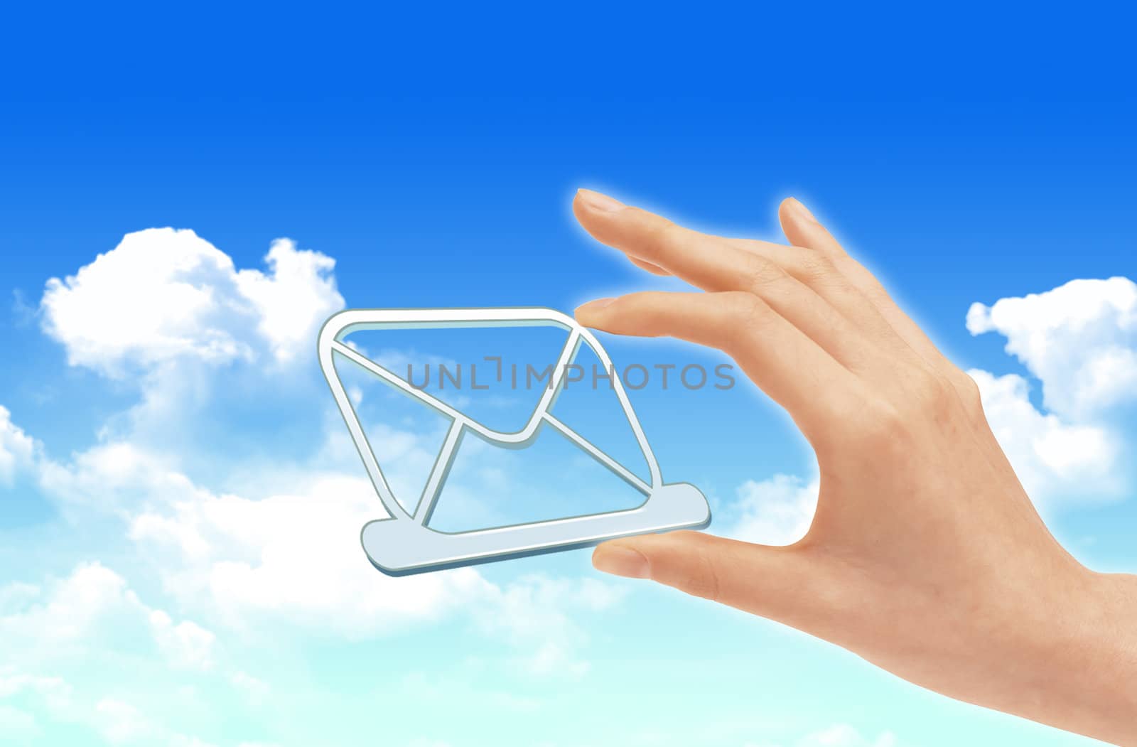 Blue sky and Envelope with at Symbol, concept of E-Mail