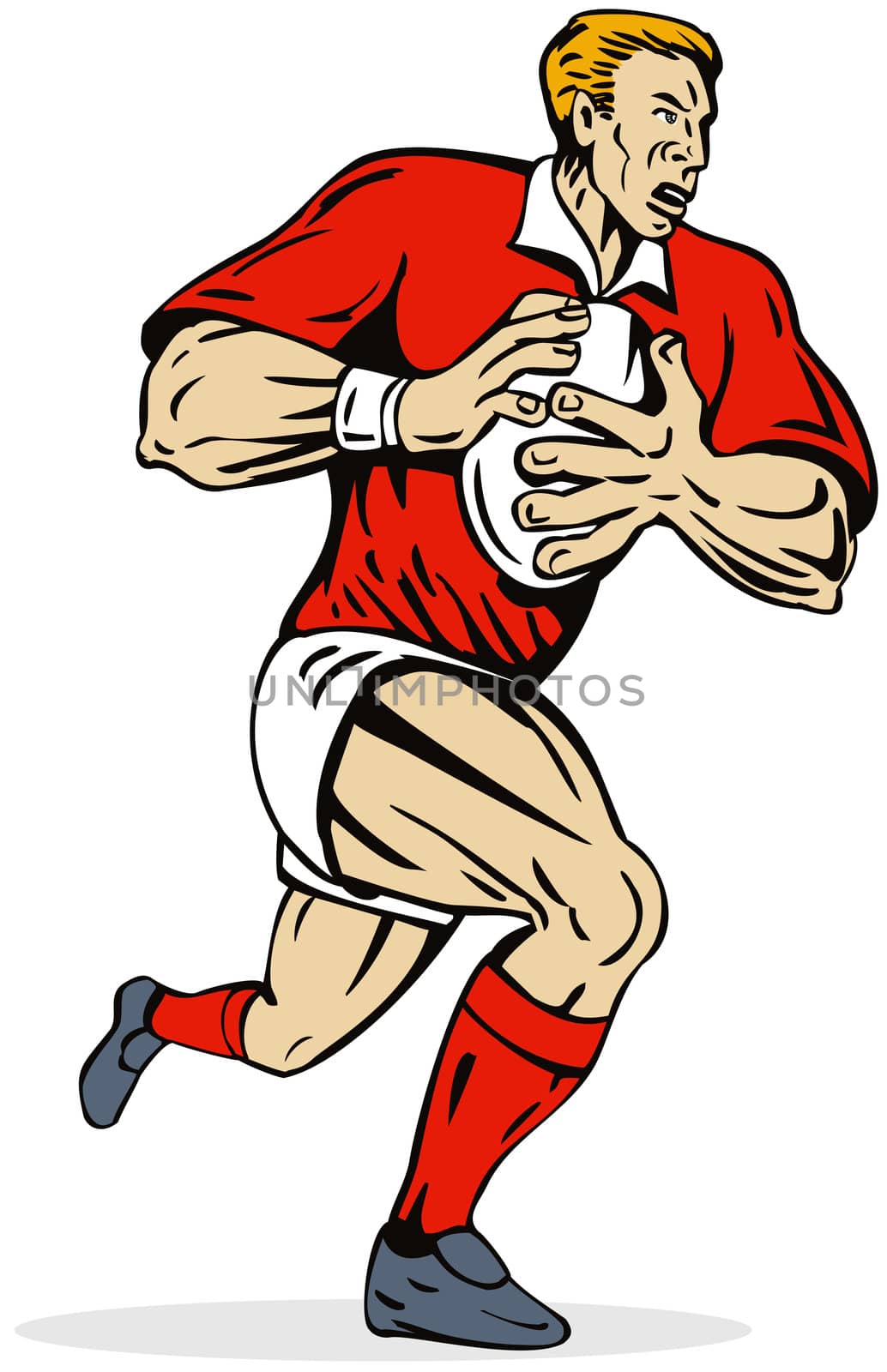 illustration of a rugby player running with the ball on isolated background 