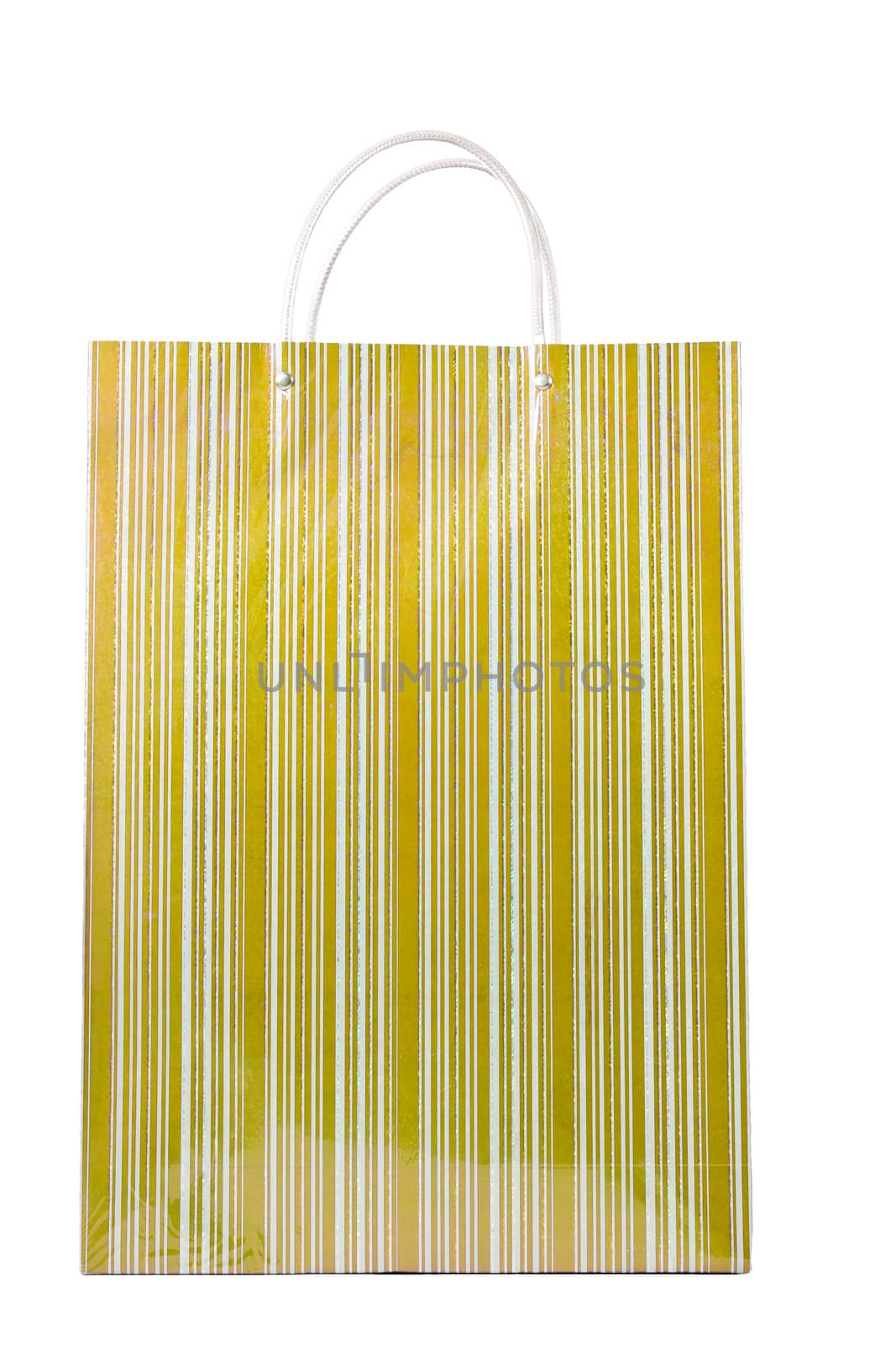 Golden shopping bag isolated over white. by Jaykayl