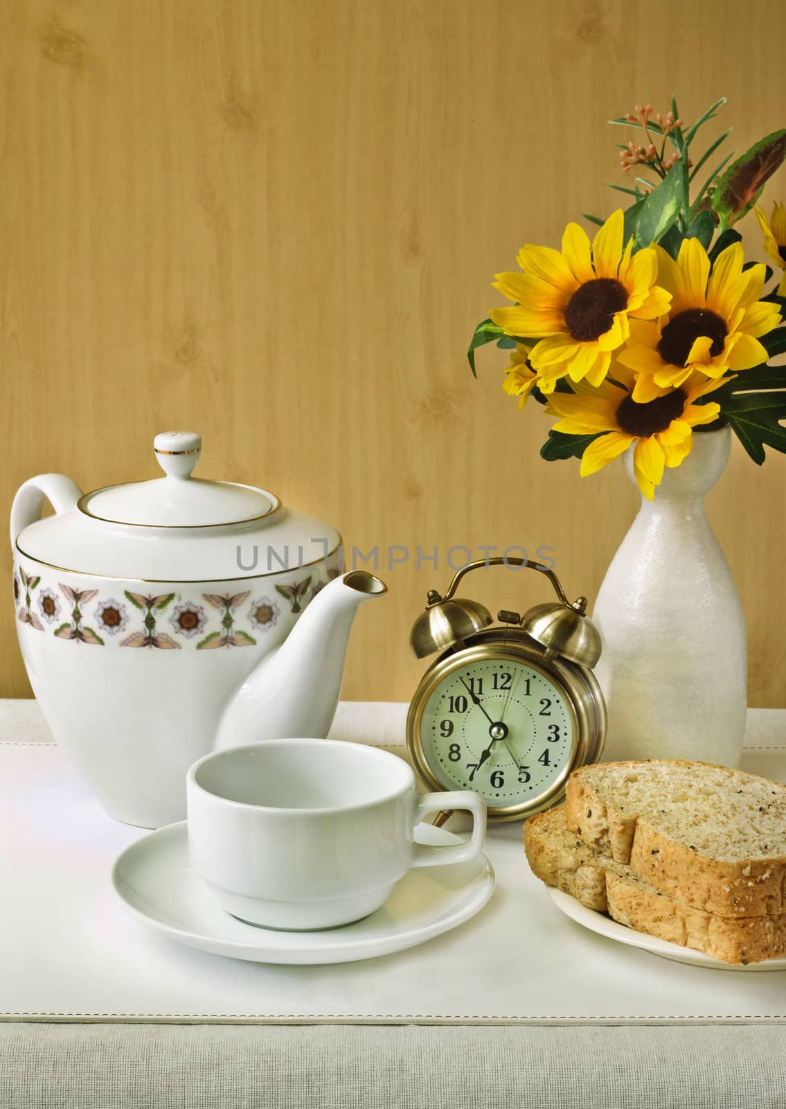 tea set and breads for breakfast