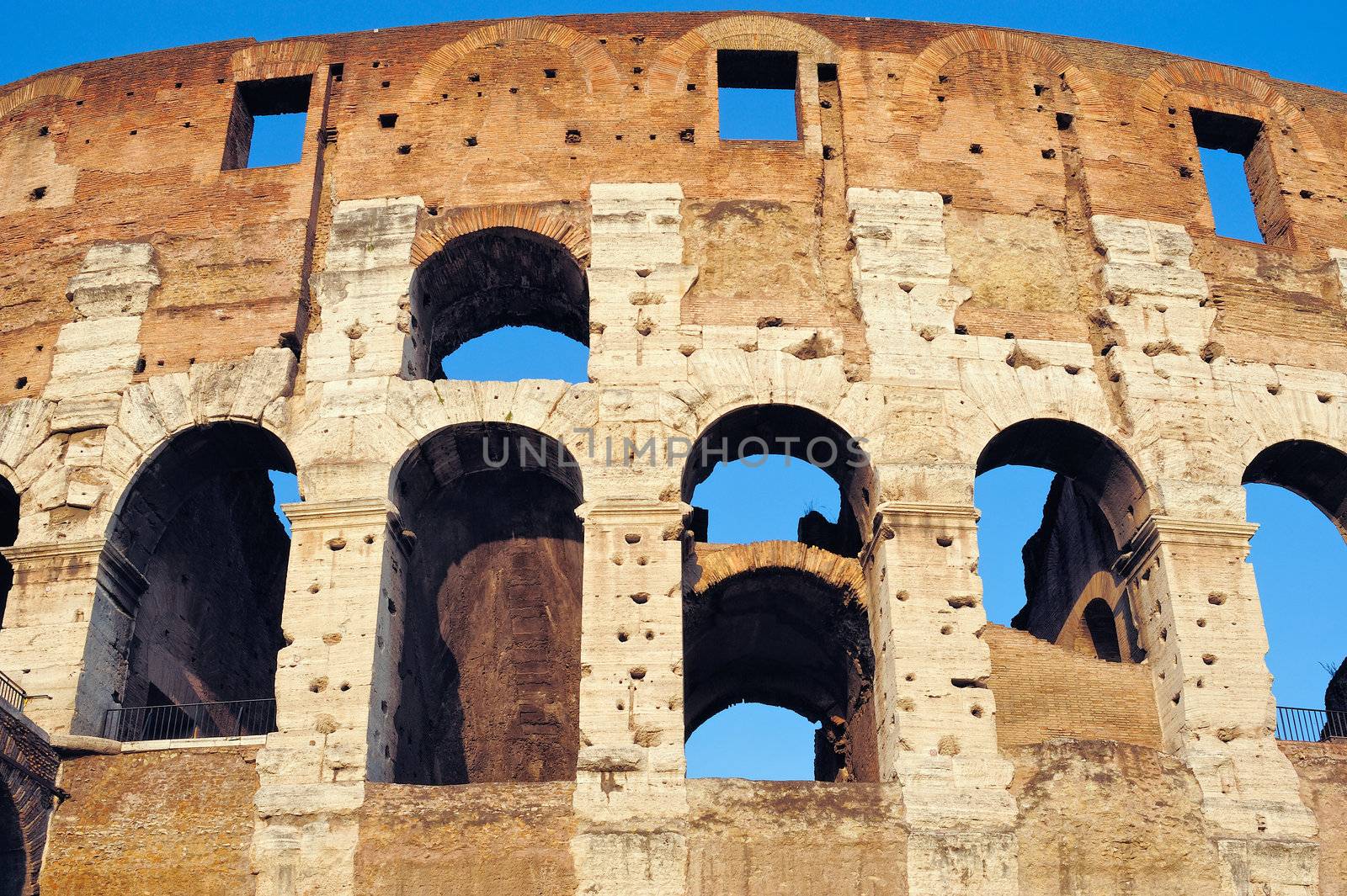 Ancient Walls of Great Roman amphitheater Colosseum in Rome, Italy
