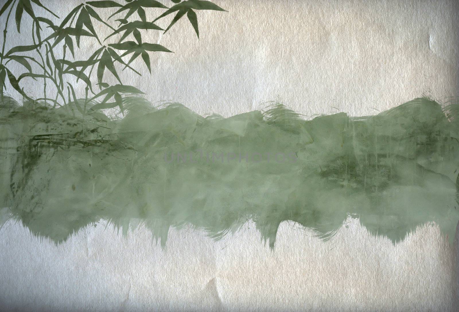 Grungy Background.old paper with bamboo branches