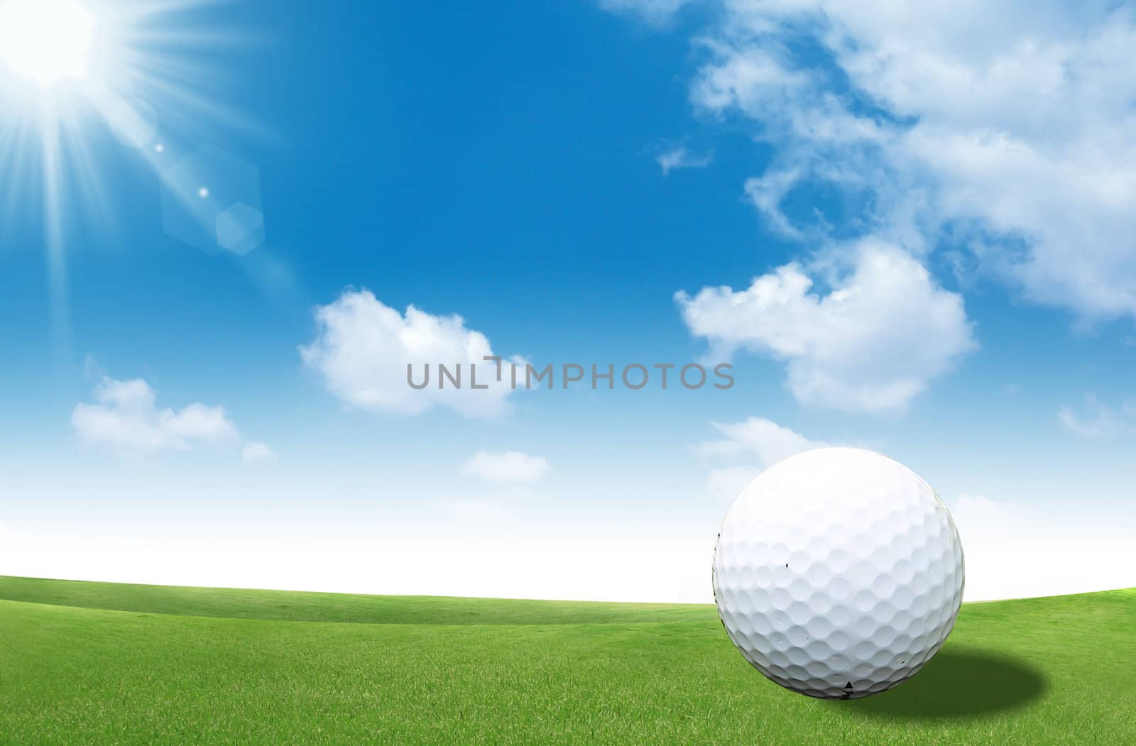 Golf ball on tee in a beautiful golf club