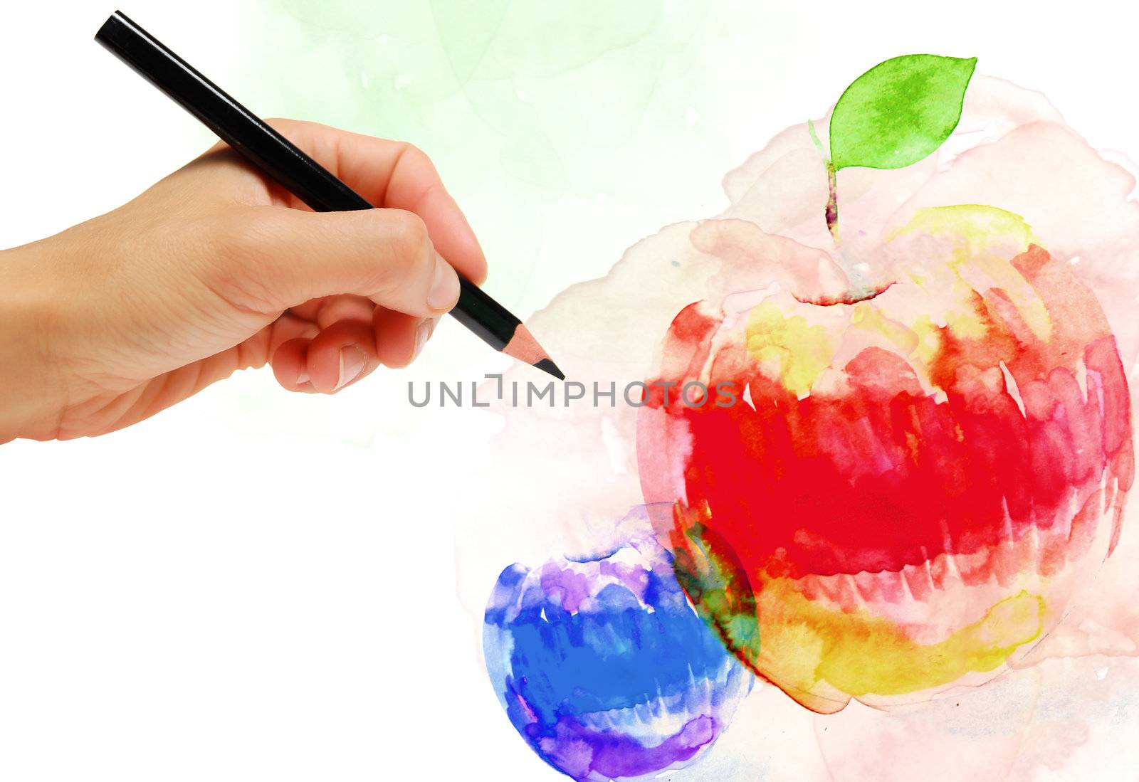 Watercolor red apple