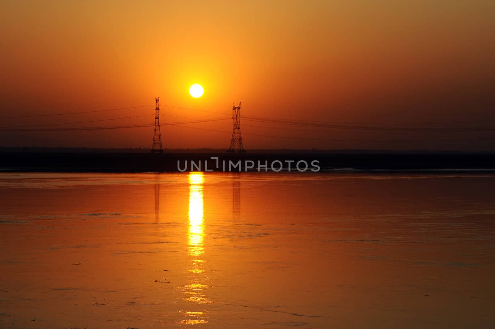 Landscape of golden sunset at the riverside