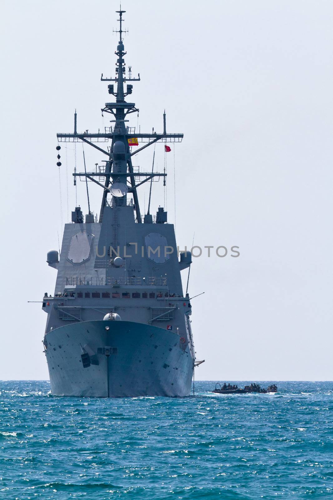 MALAGA, SPAIN-MAY 28: Frigate F-101 Alvaro de Bazan taking part in an exhibition on the day of the spanish army forces on May 28, 2011, in Malaga, Spain