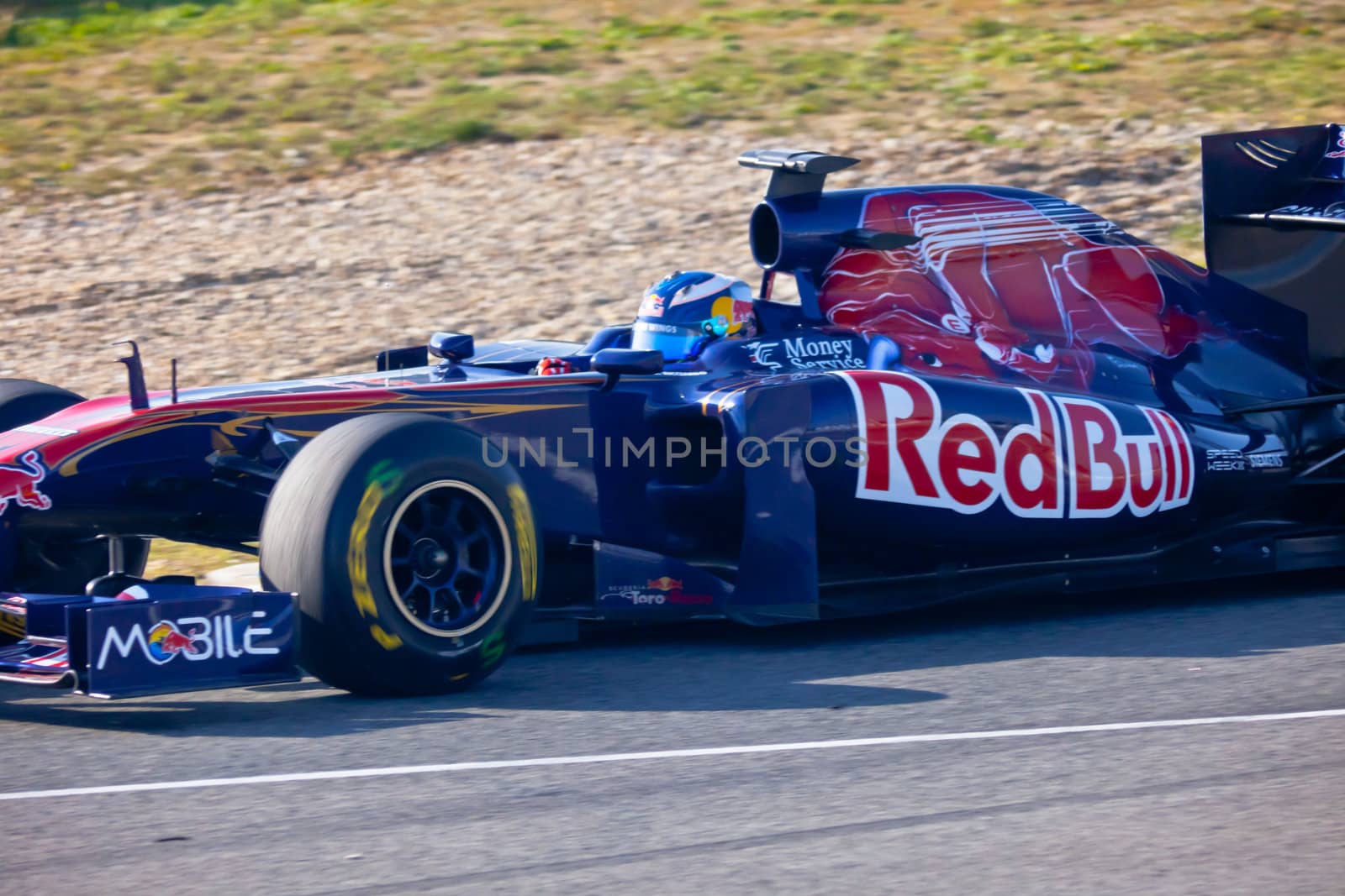 JEREZ DE LA FRONTERA, SPAIN - FEB 10: Daniel Ricciardo of Toro Rosso F1 races on training session on February 10 , 2011, in Jerez de la Frontera , Spain
