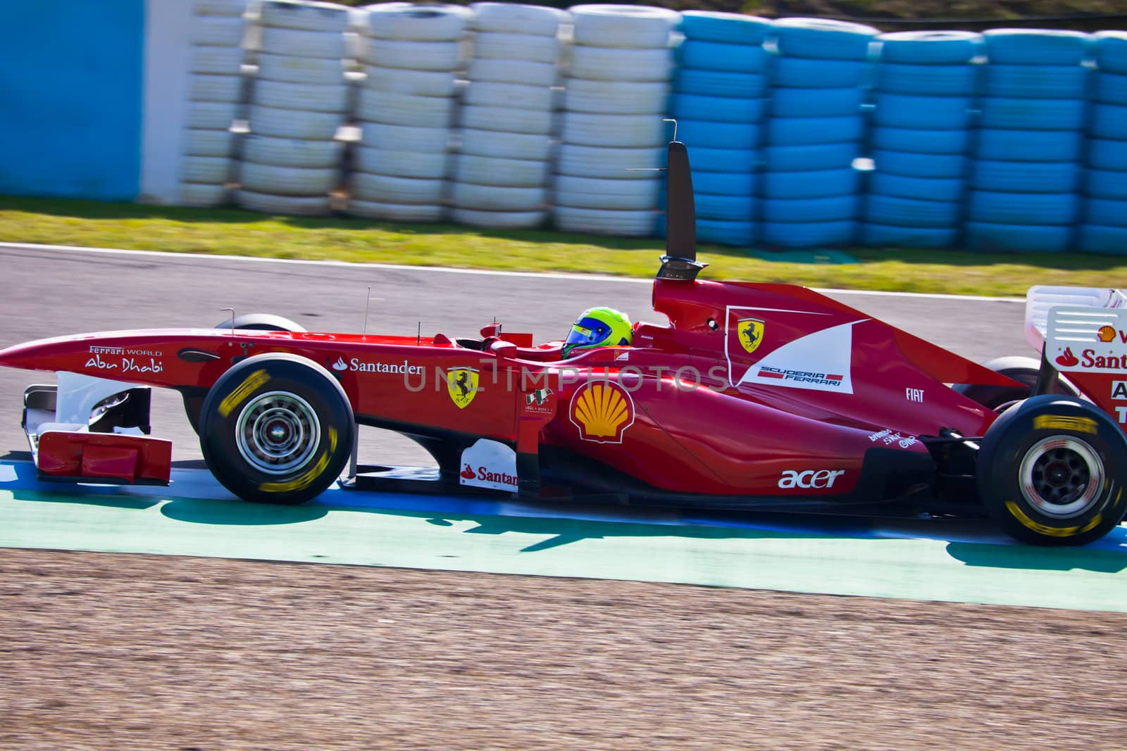 JEREZ DE LA FRONTERA, SPAIN - FEB 10: Felipe Massa of Ferrari F1 races on training session on February 10 , 2011, in Jerez de la Frontera , Spain