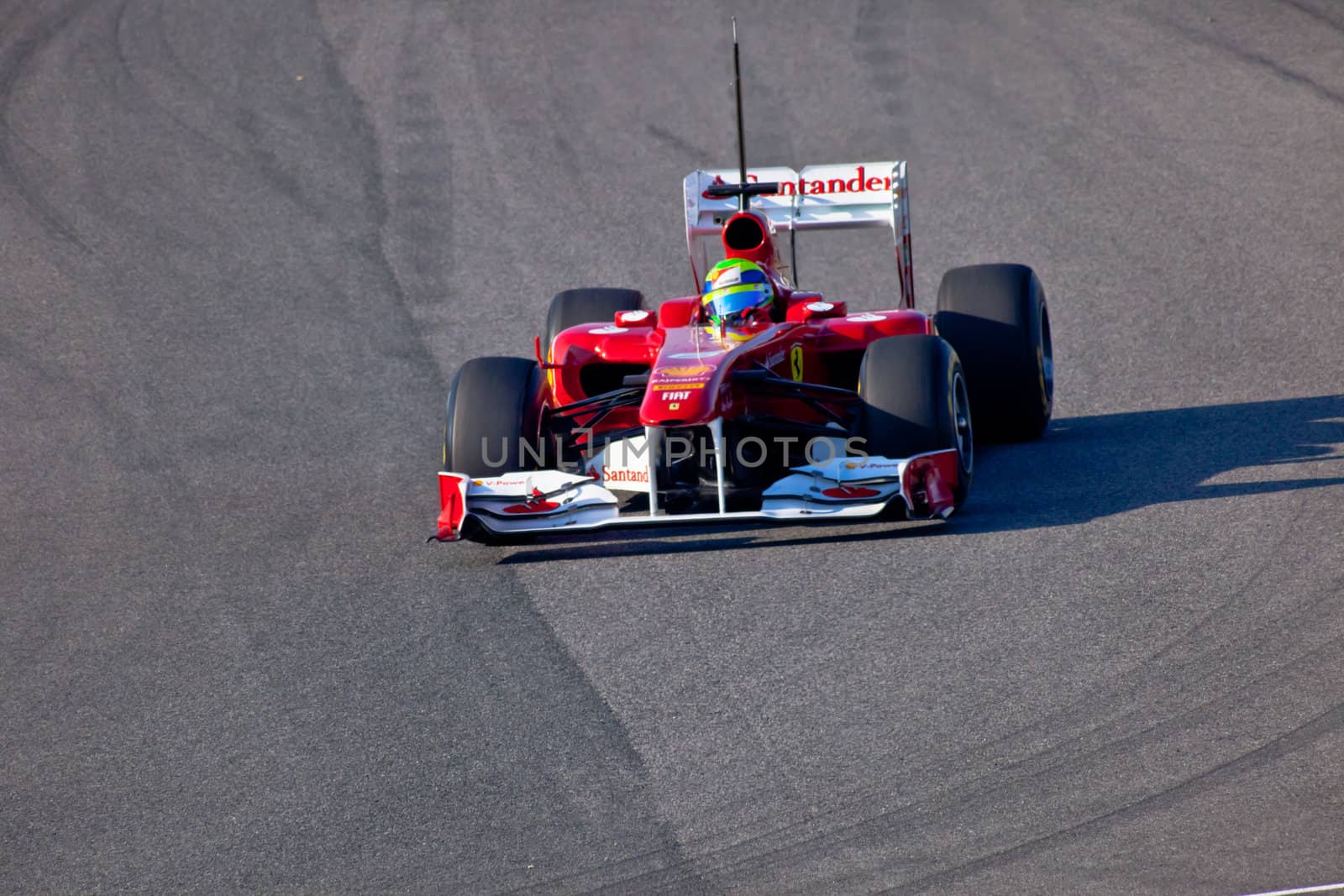 JEREZ DE LA FRONTERA, SPAIN - FEB 11: Felipe Massa of Ferrari F1 races on training session on  February 11 , 2011, in Jerez de la Frontera , Spain