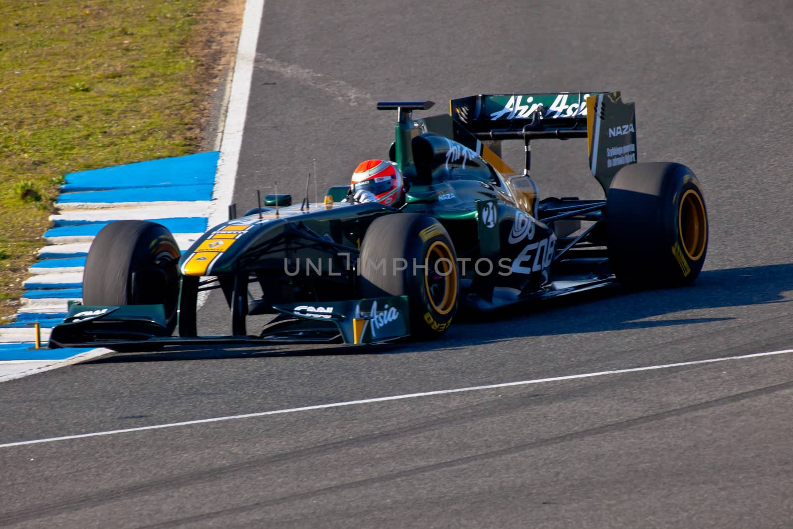 JEREZ DE LA FRONTERA, SPAIN - FEB 11: Jarno Trulli of Team Lotus F1 races on training session on February 11 , 2011, in Jerez de la Frontera , Spain