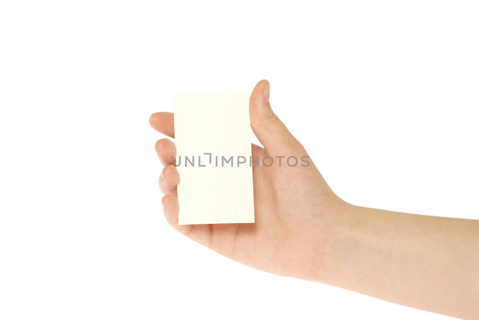 card blank in a hand isolated on white