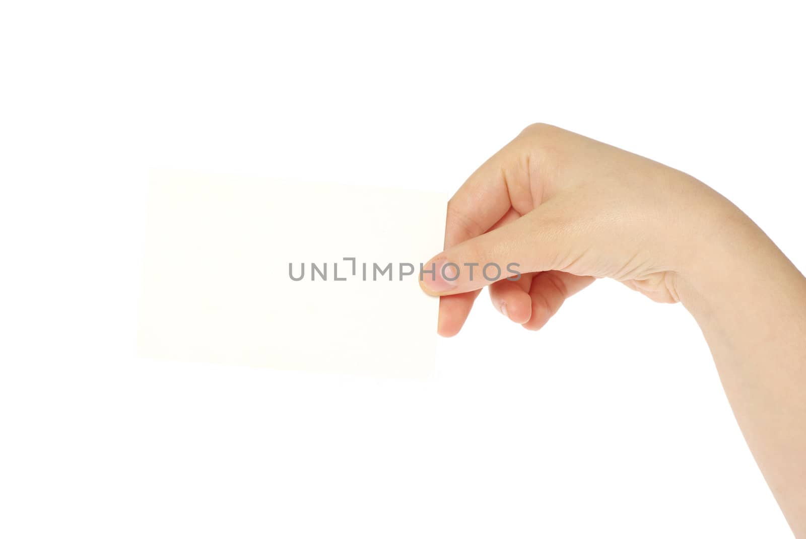 card blank in a hand isolated on white