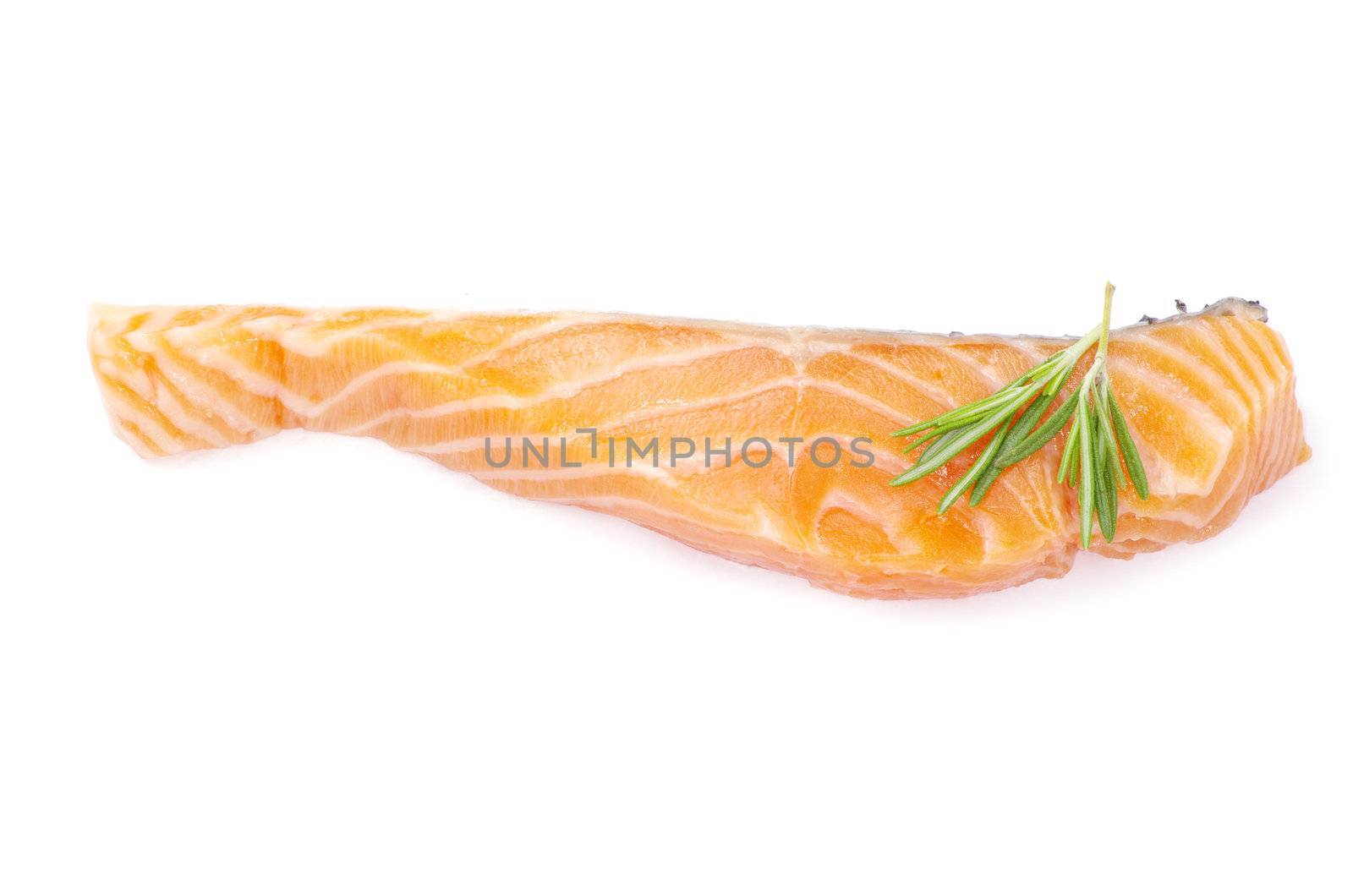 salmon steak red fish on white