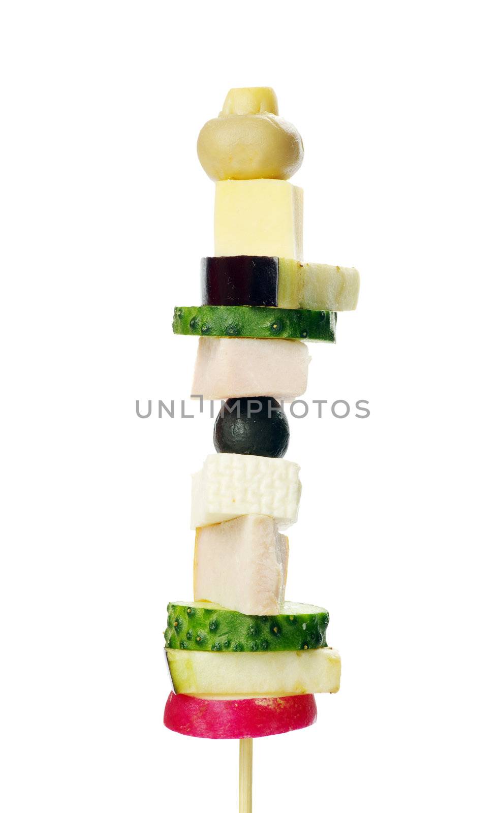 salad canape on a white background